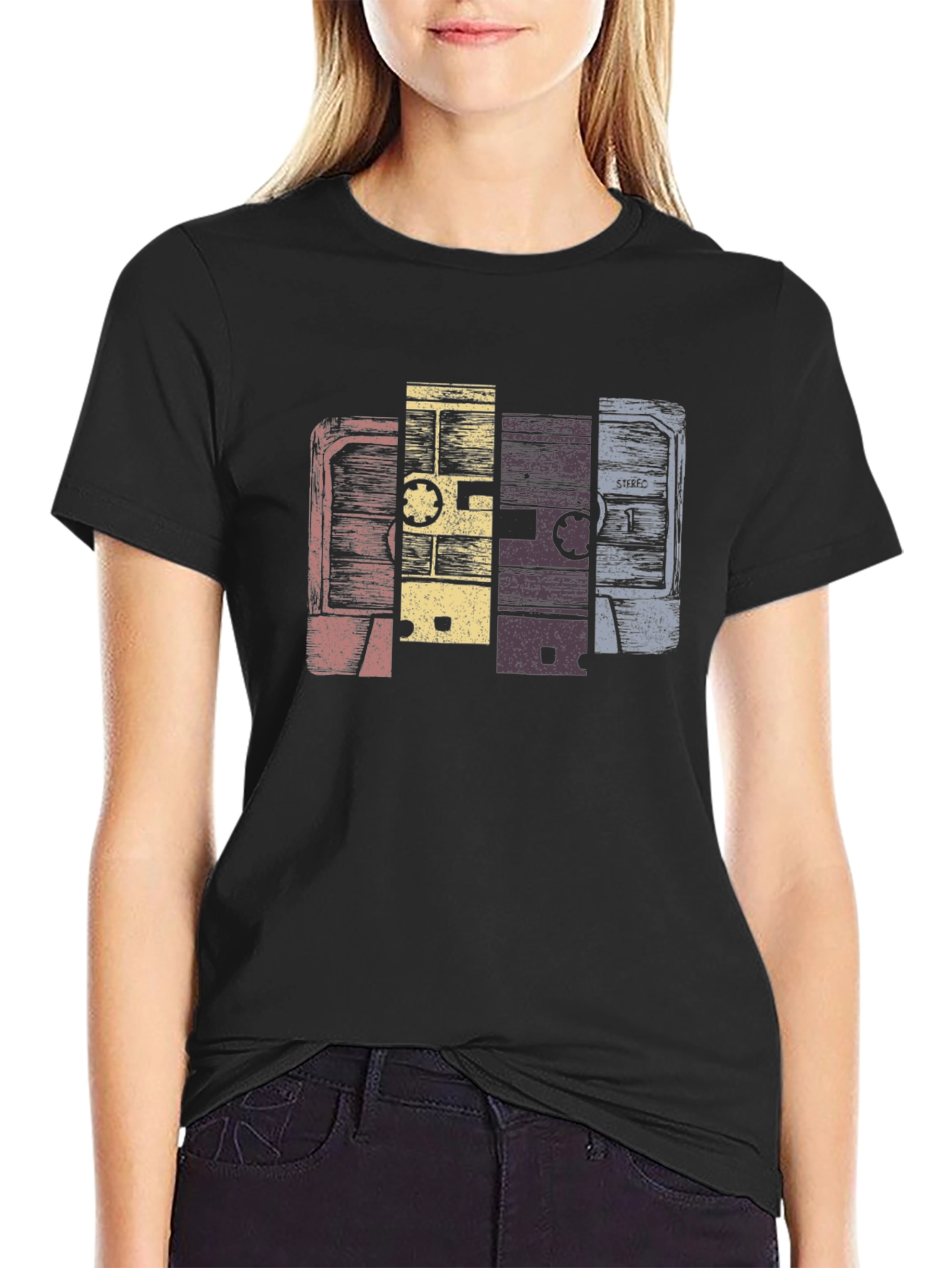 Black Vintage Cassette Tape Graphic T-Shirt view 2