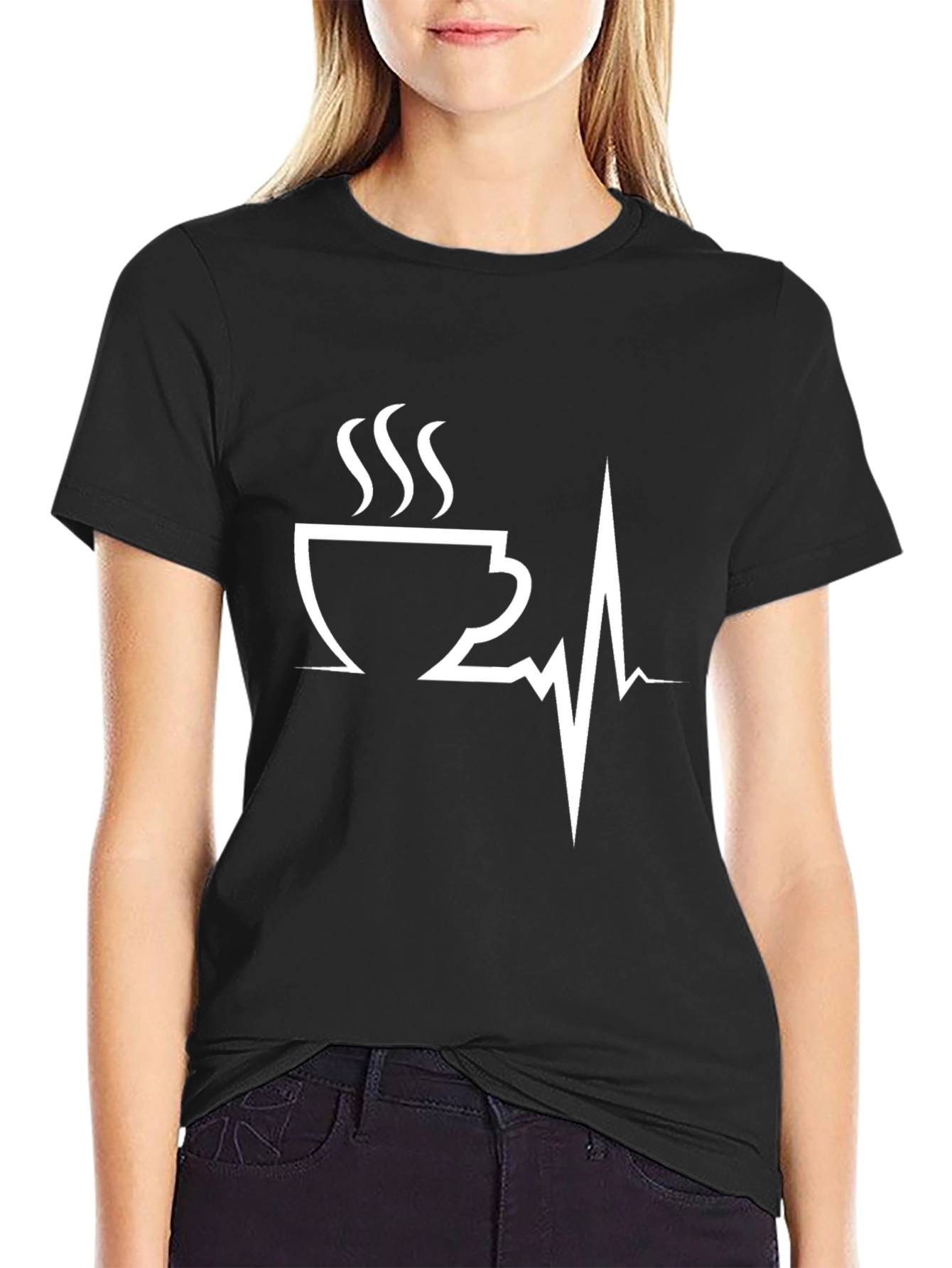 Black Coffee Heartbeat Graphic Tee - Caffeine Lover T-Shirt view 2
