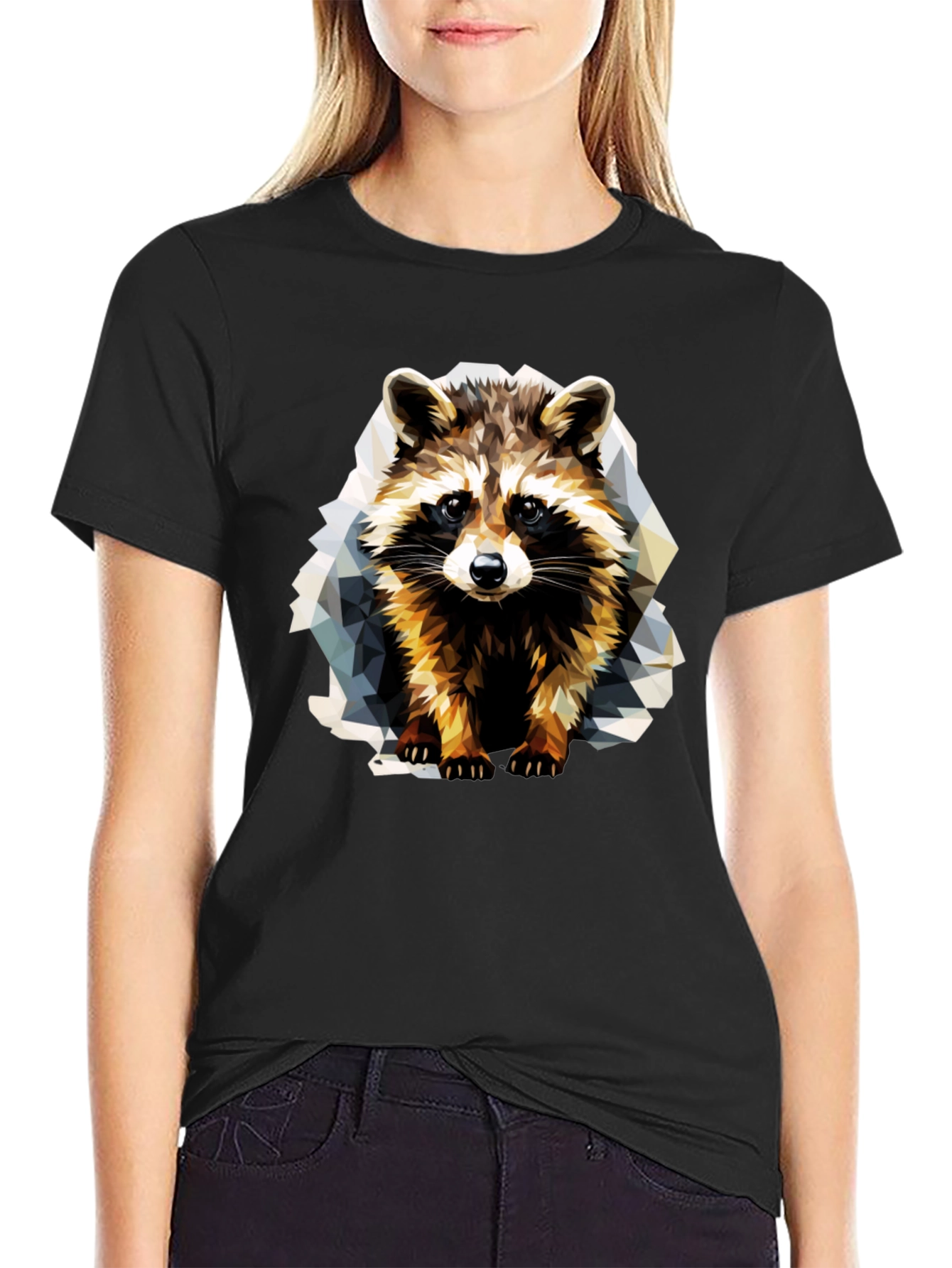 Black Geometric Raccoon Graphic T-Shirt view 2