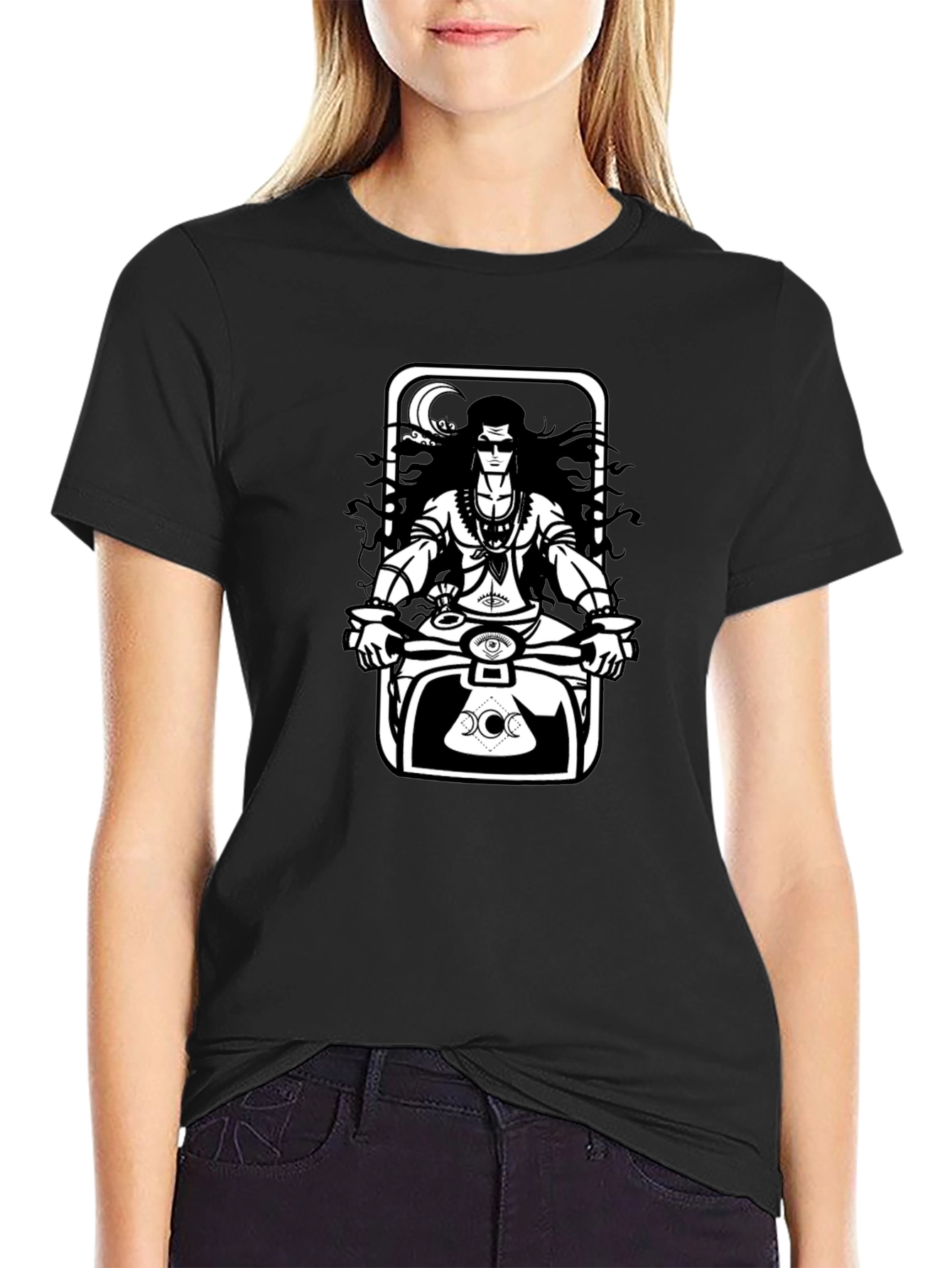 Black Shiva Motorbike Graphic Tee - Black Cotton Blend view 2