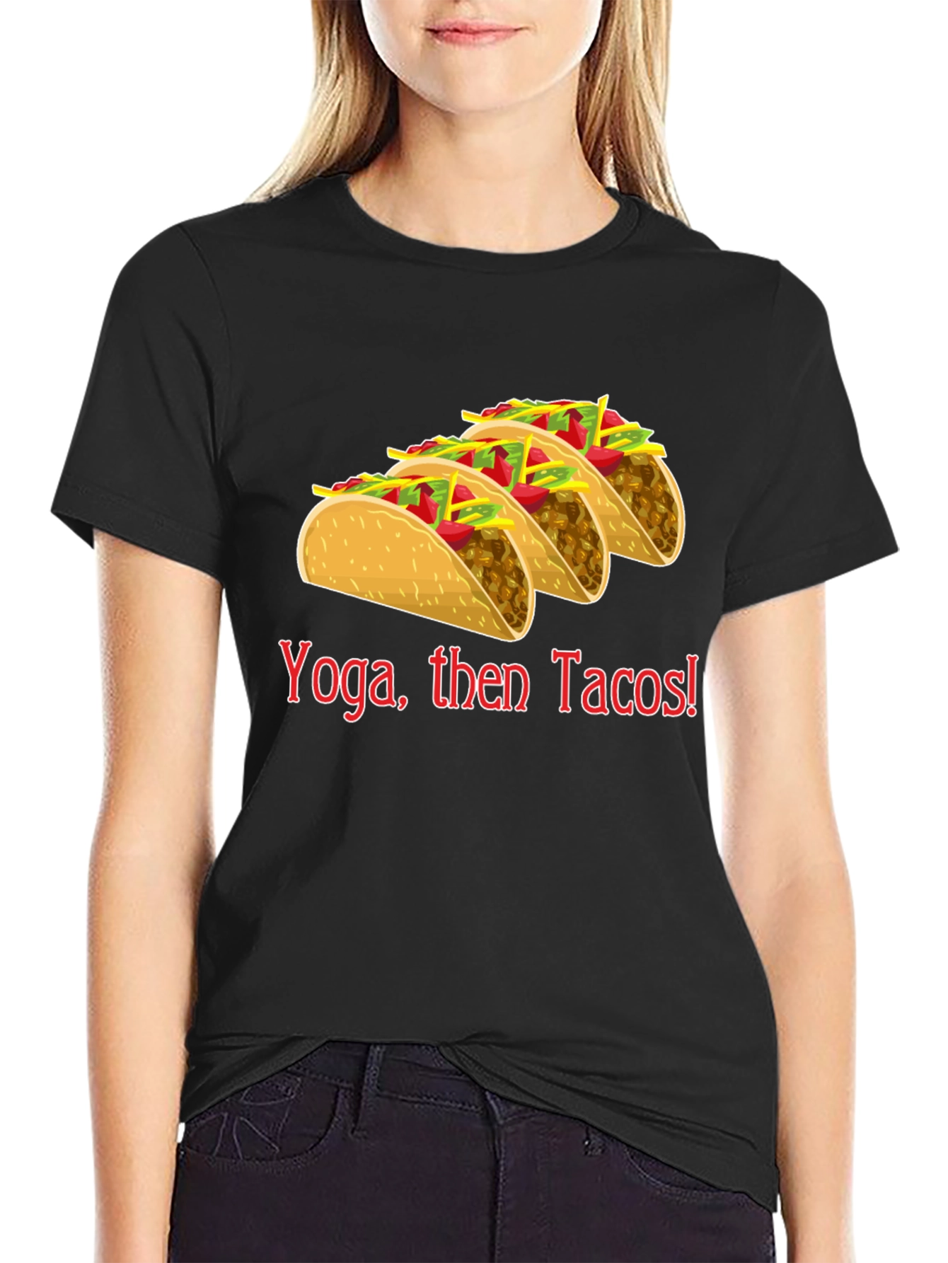 Black Yoga Then Tacos! Graphic Tee view 2