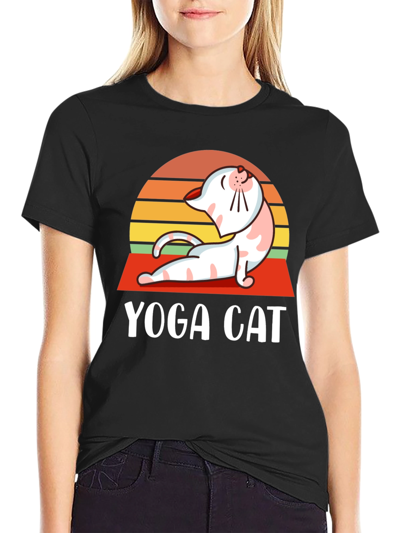 Black Yoga Cat T-Shirt - Funny Workout Tee view 2