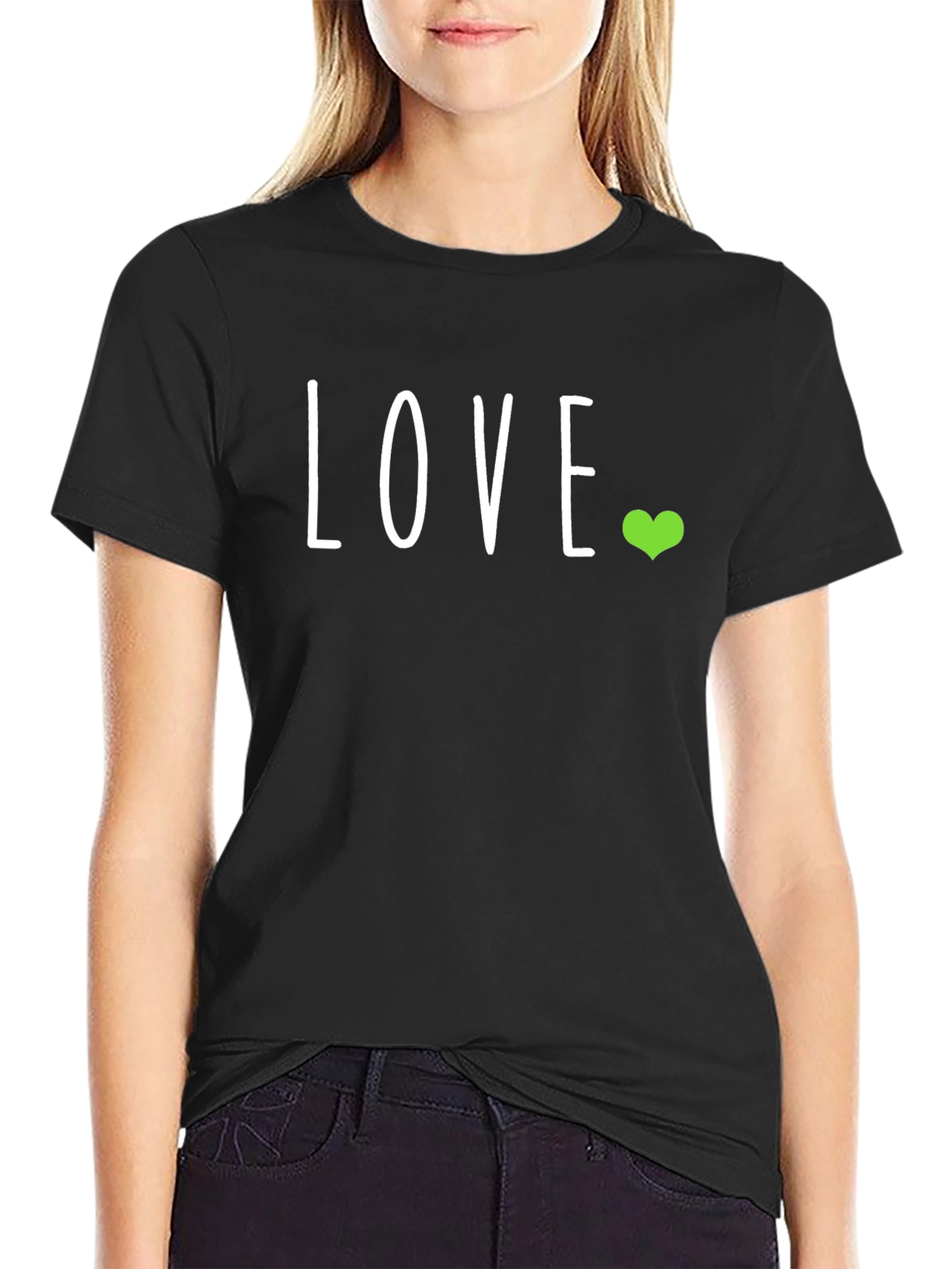 Black Love Heart Graphic T-Shirt - Casual Black Tee view 2