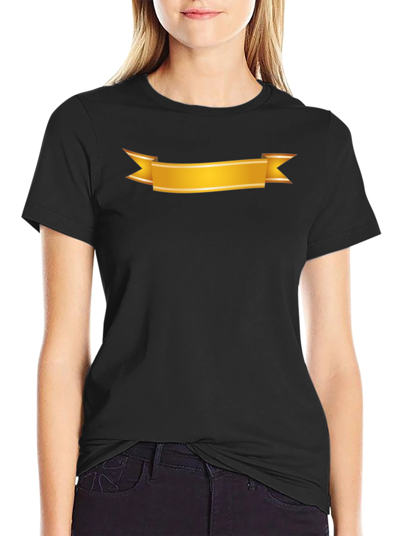 Black Men's Black T-Shirt with Gold Ribbon Design view 2
