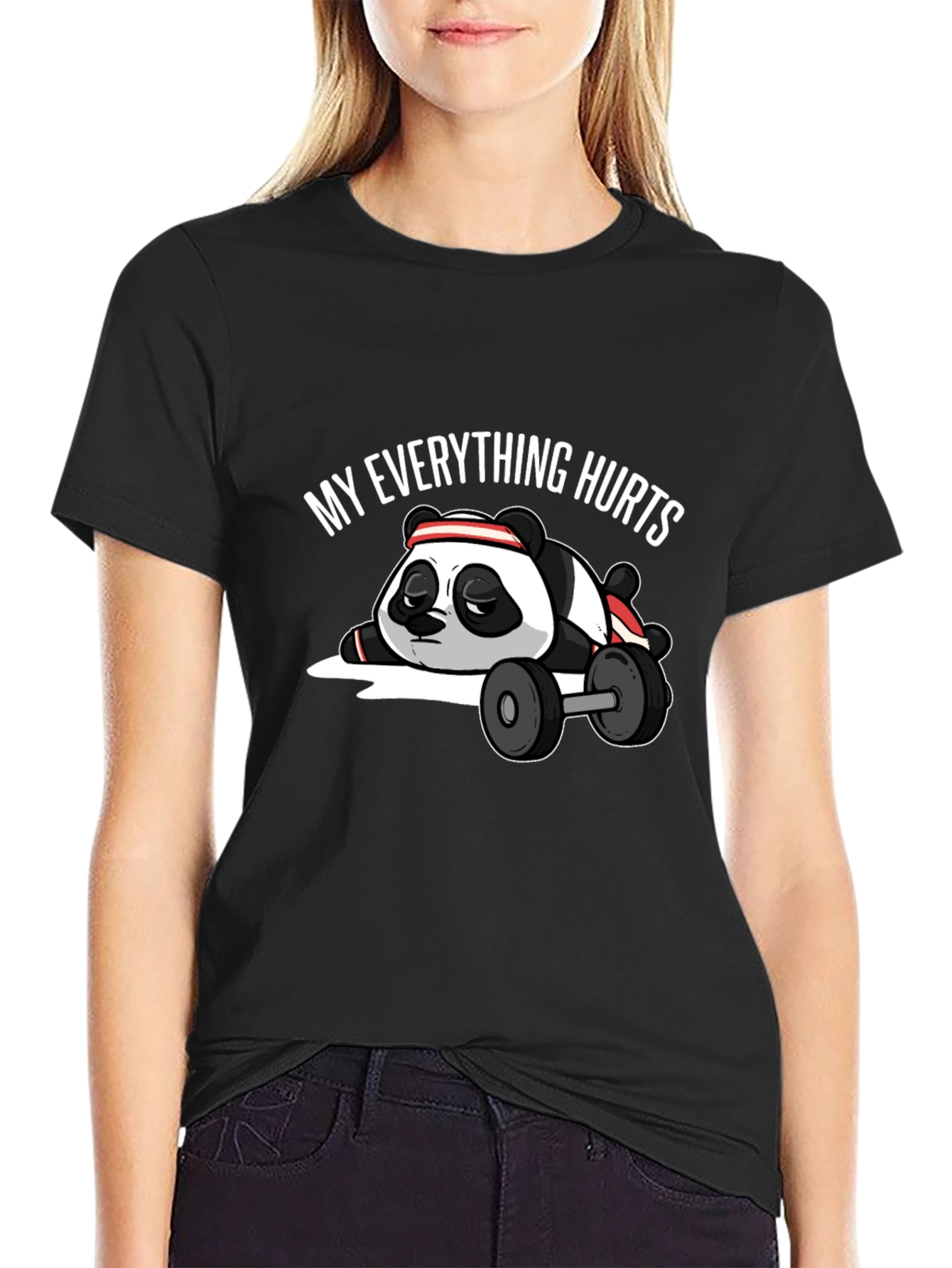 Black My Everything Hurts Panda T-Shirt - Workout Humor Tee view 2