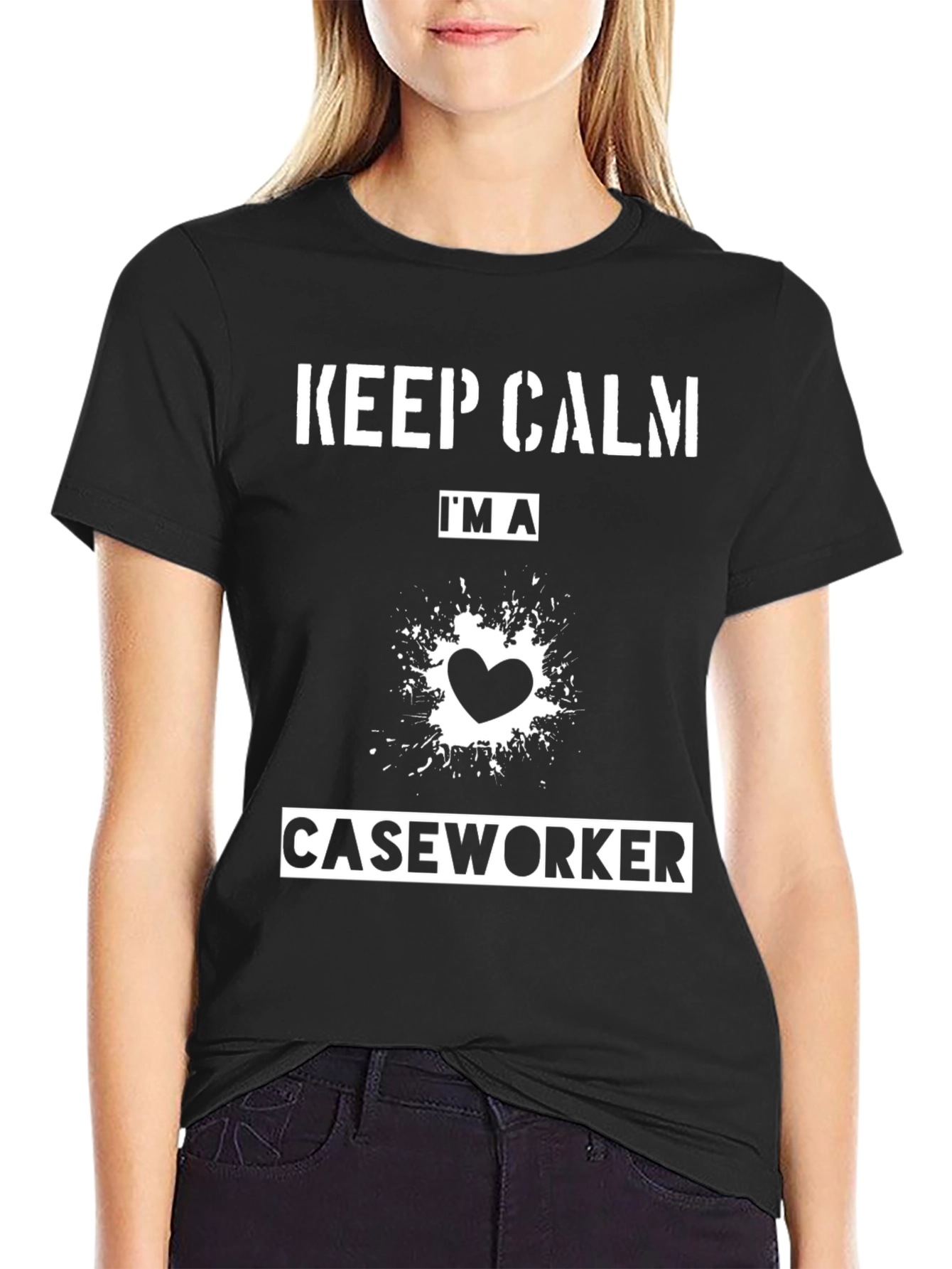 Black Keep Calm I'm a Caseworker Black T-Shirt view 2