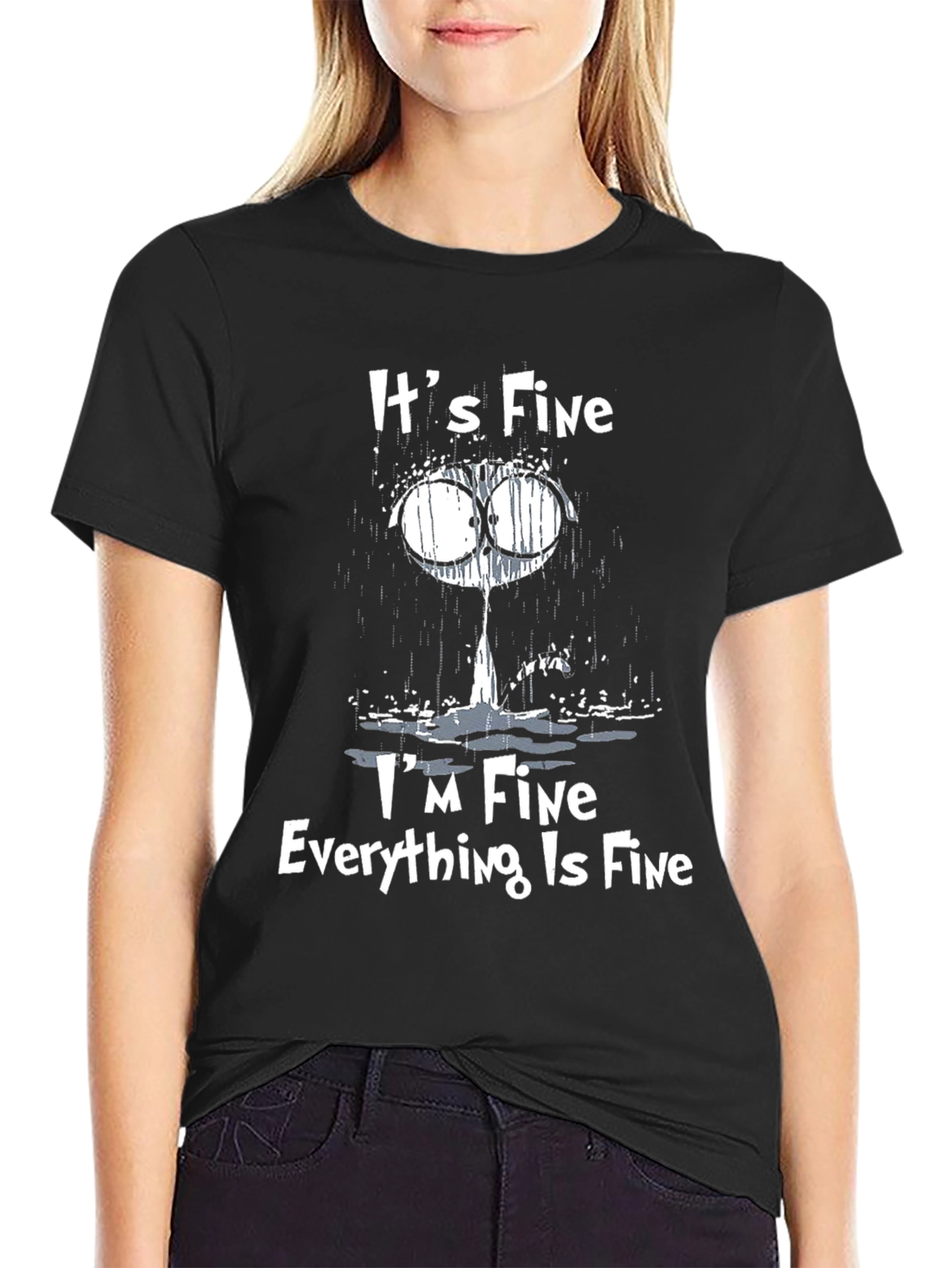 Black It's Fine Everything Is Fine T-Shirt - Funny Graphic Tee view 2