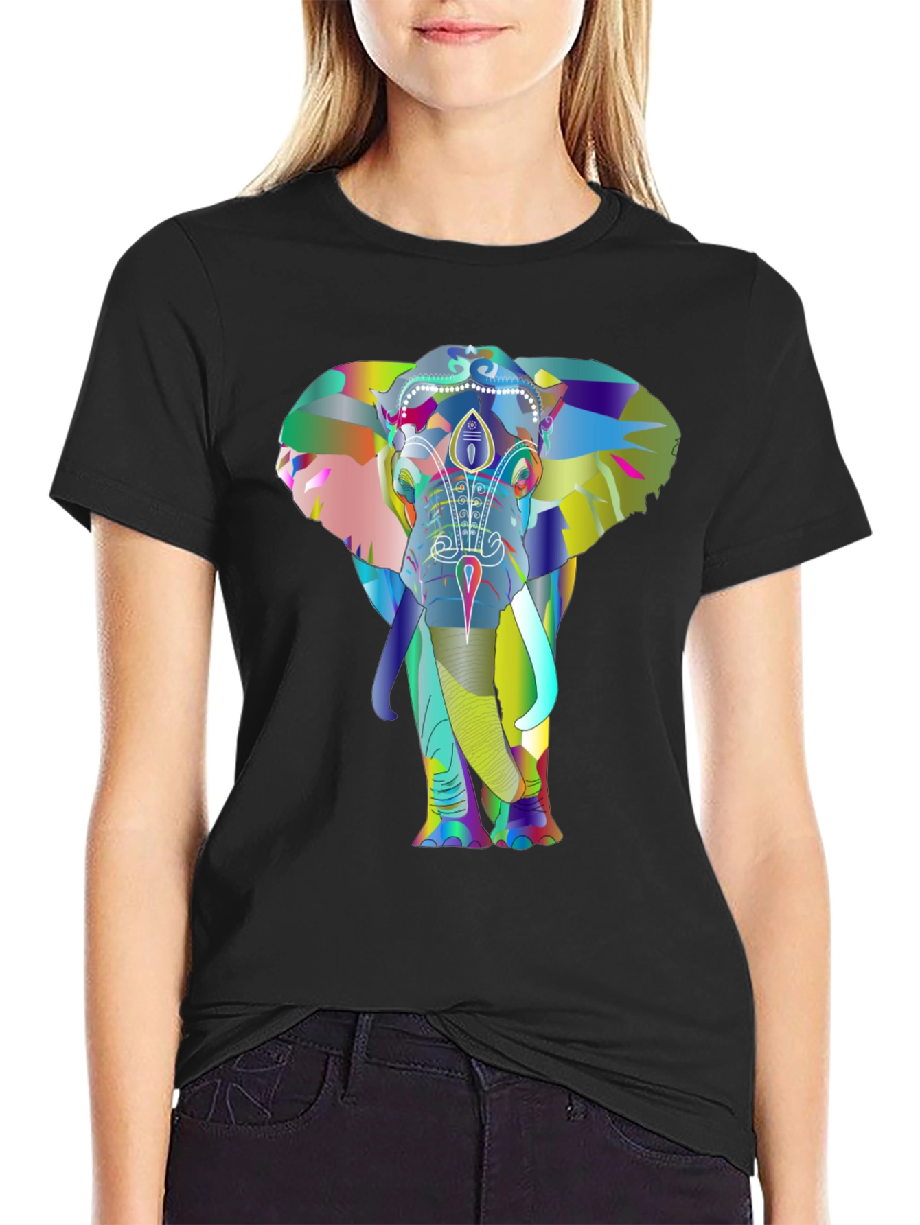 Black Colorful Elephant Graphic Tee - Unique Design view 2