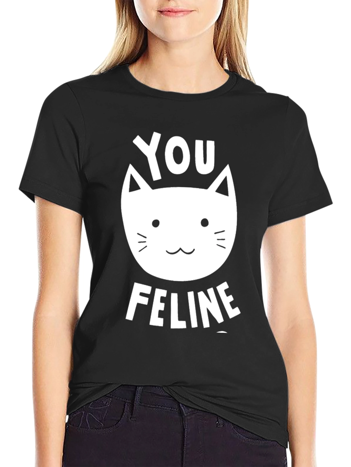 Black You Feline T-Shirt - Black Graphic Tee view 2