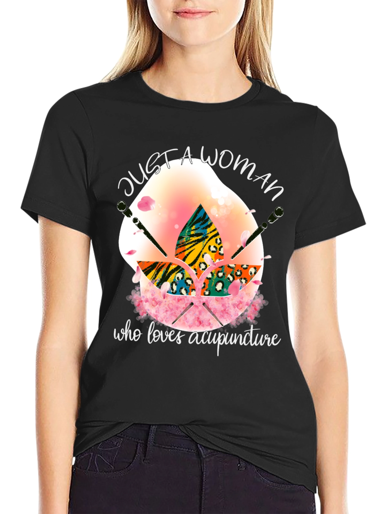 Black Acupuncture Lover T-Shirt - Just a Woman view 2