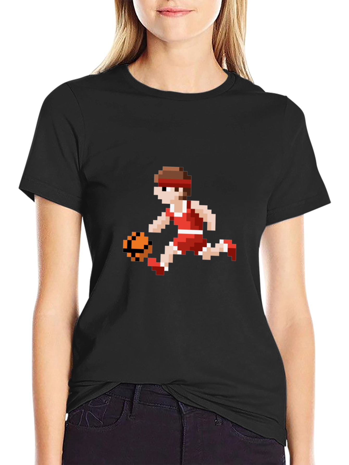 Black Retro Pixel Basketball T-Shirt view 2
