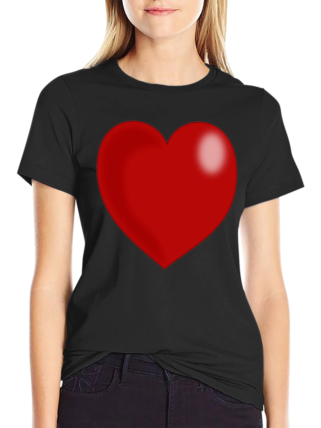 Black Red Heart Graphic Print Black T-Shirt view 2