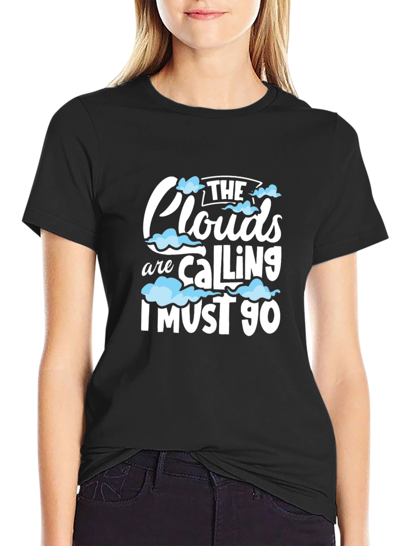 Black The Clouds are Calling Graphic T-Shirt view 2