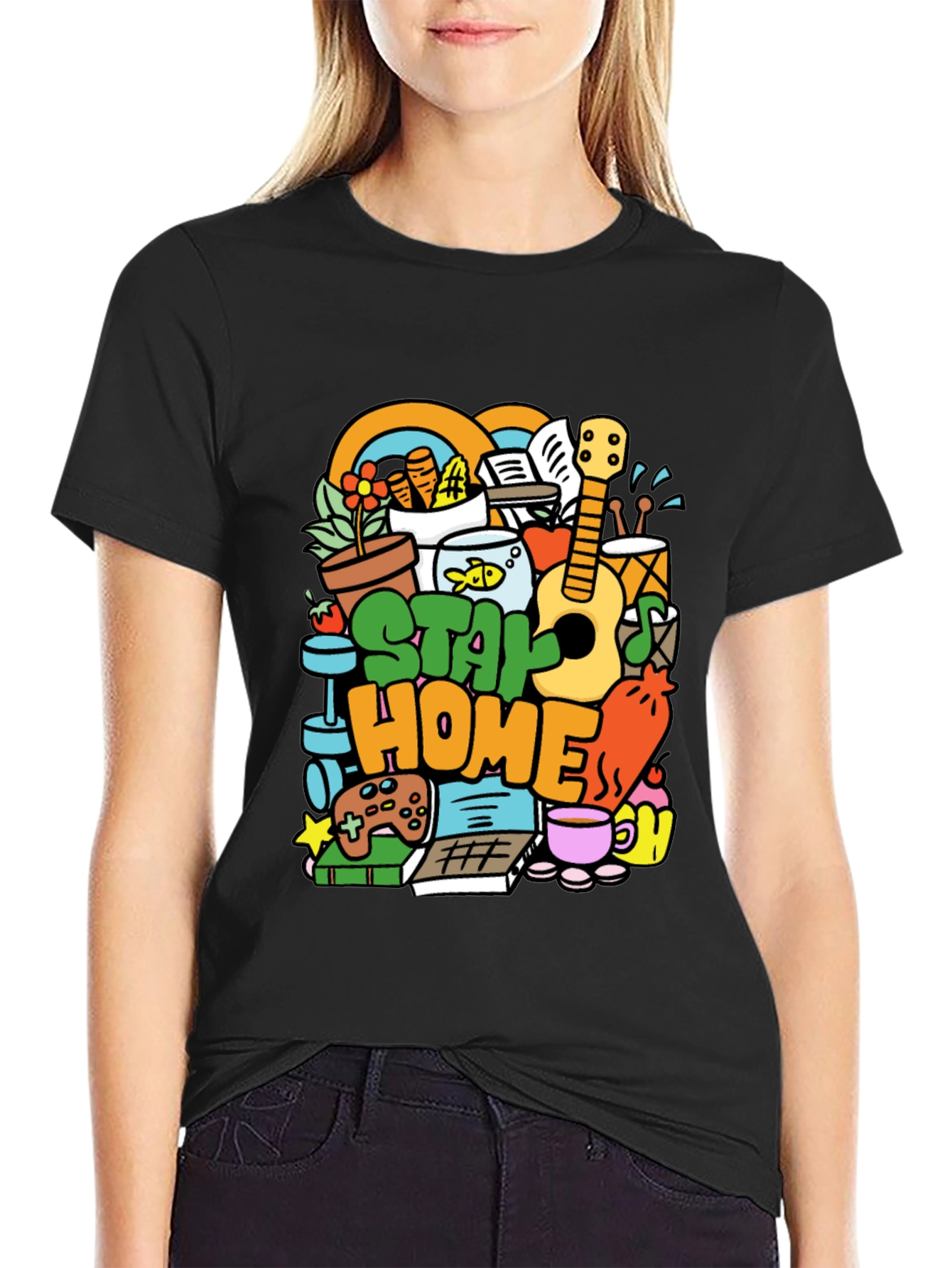Black Stay Home Graphic T-Shirt - Cozy & Fun view 2