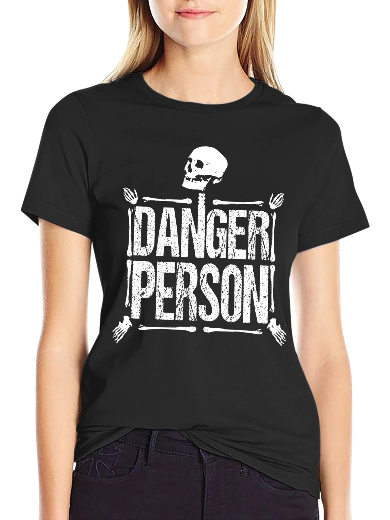 Black Danger Person Skeleton Graphic Black T-Shirt view 2