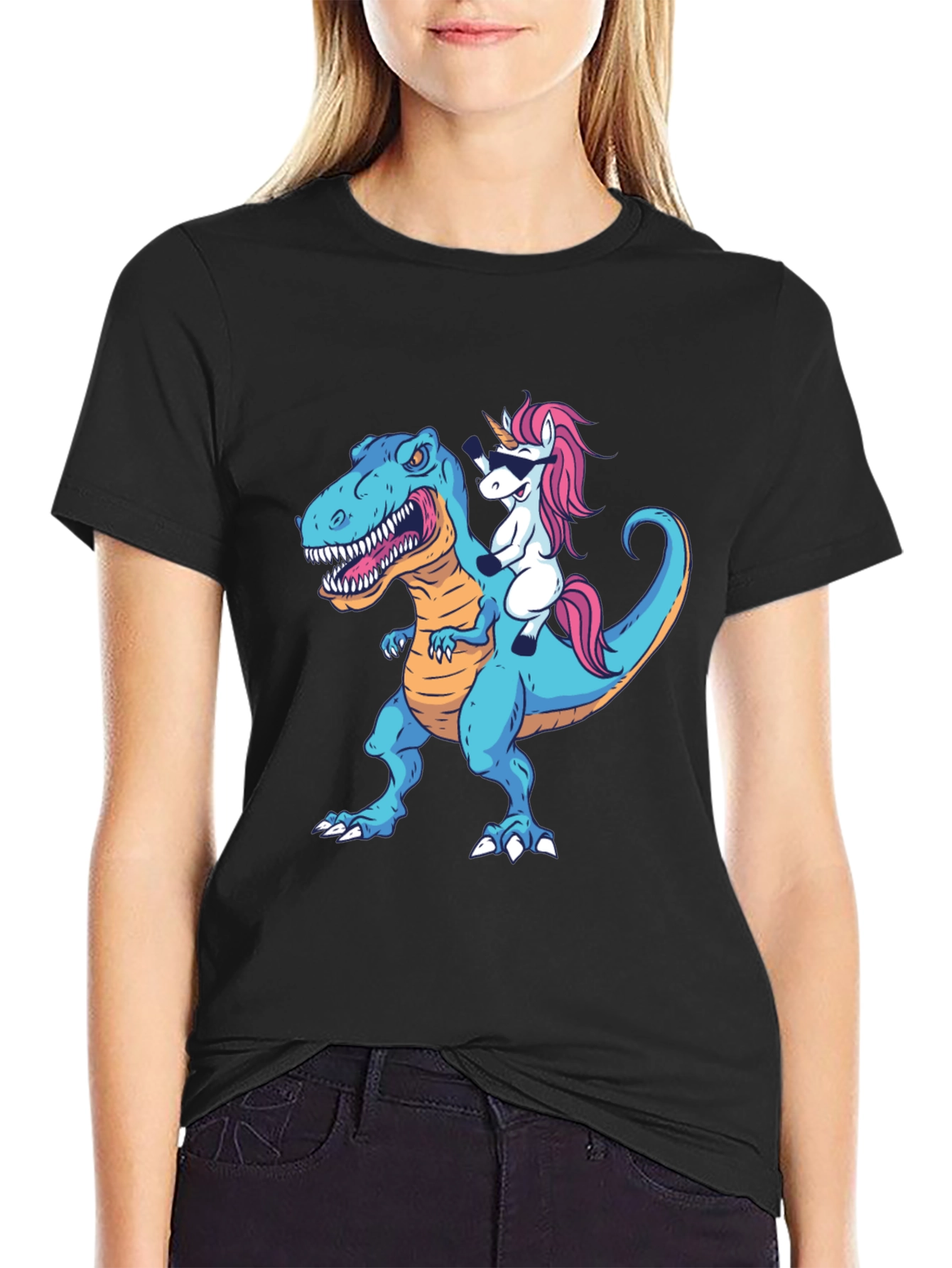 Black Dino Unicorn T-Shirt: Funny Graphic Tee view 2