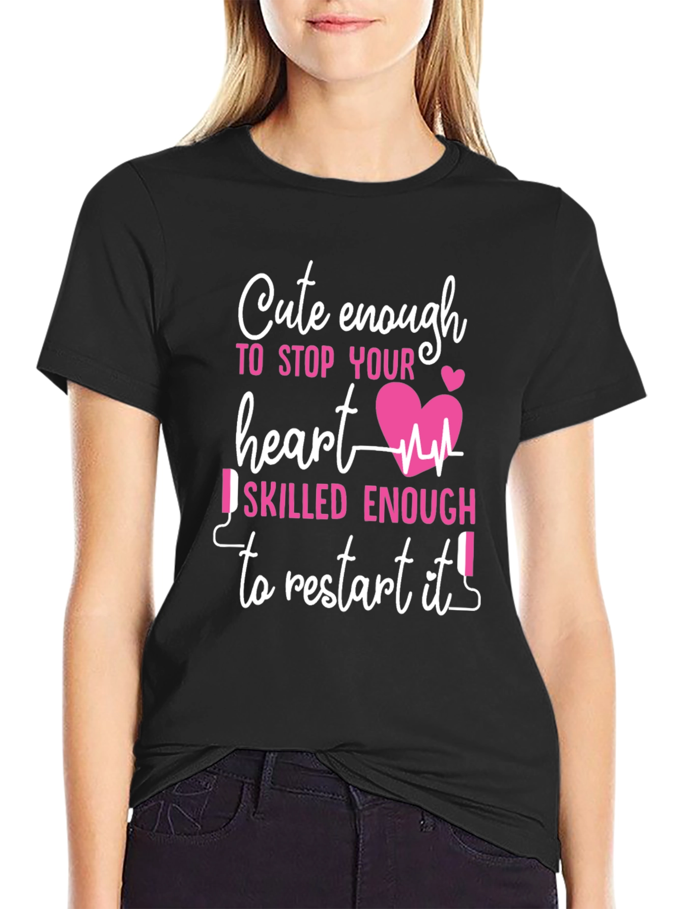 Black Cute Enough Heart Skilled Nurse T-Shirt view 2