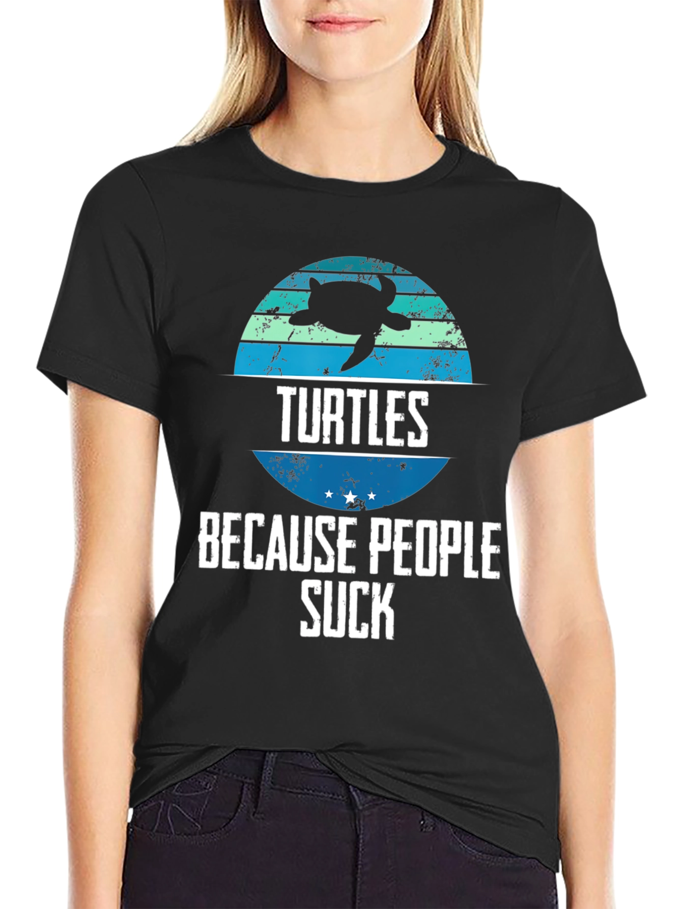Black Turtles Because People Suck Graphic Tee view 2