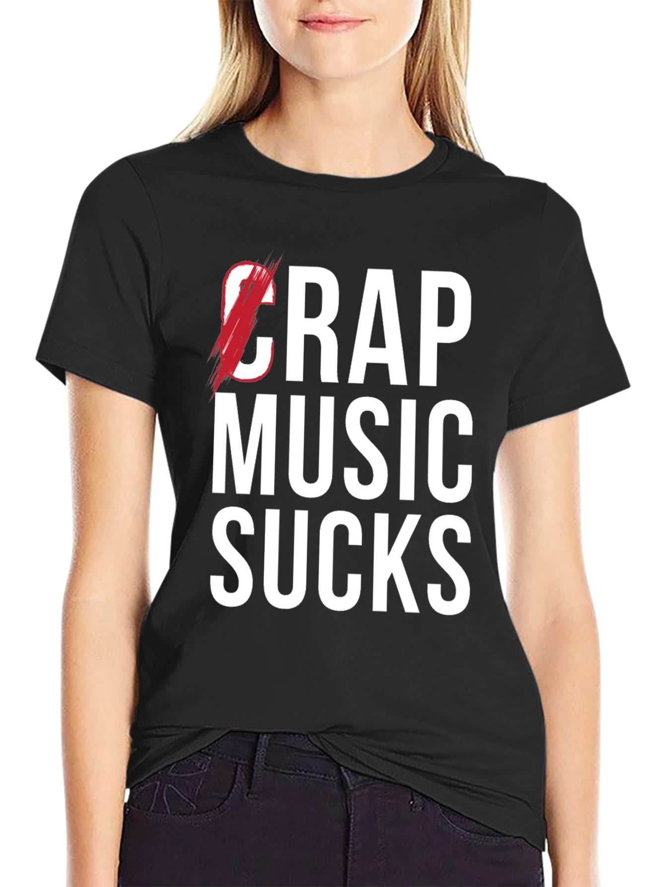 Black Crap Music Sucks Graphic Tee view 2