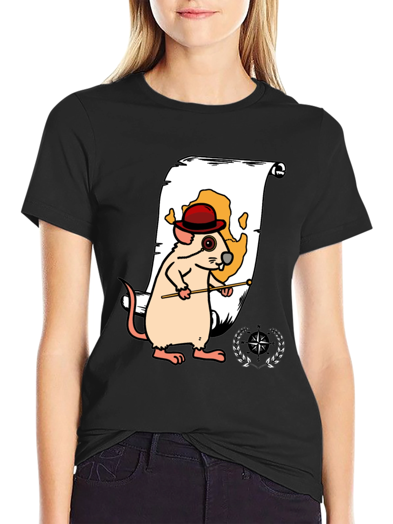 Black Cartoon Mouse Navigator Graphic Tee view 2