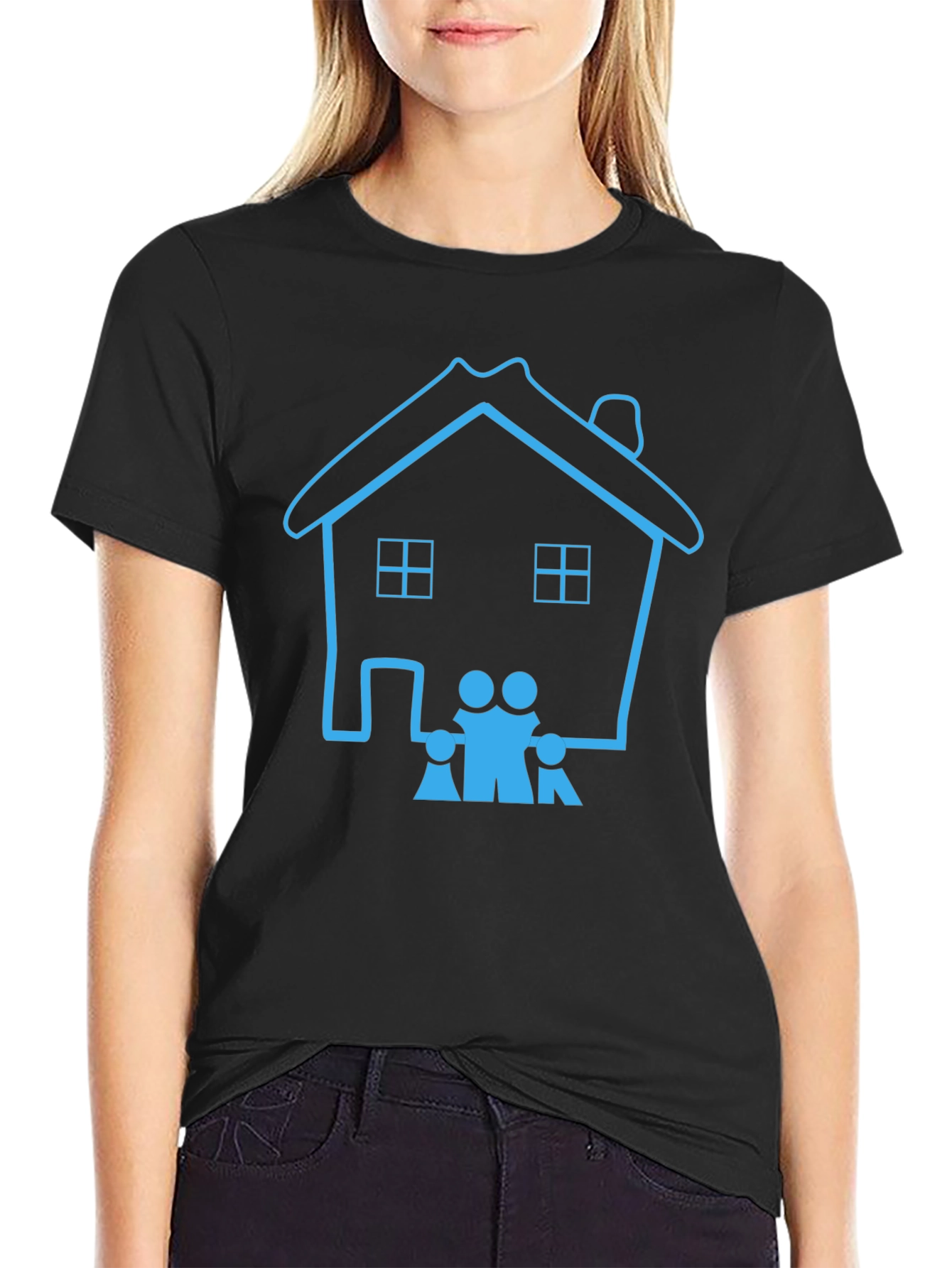 Black Family Home Graphic Tee - Classic Black Cotton T-Shirt view 2
