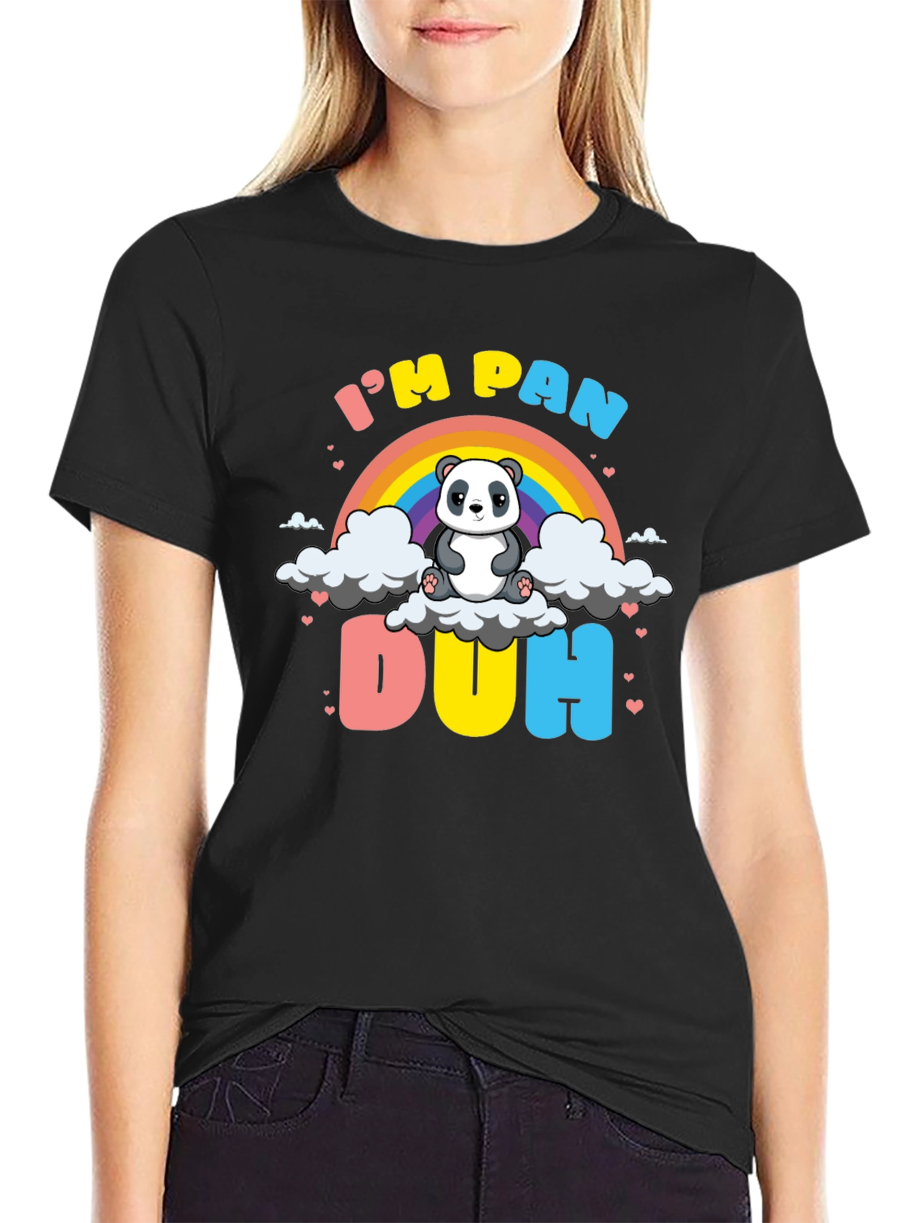 Black I'm Pan Duh T-Shirt - Panda LGBT Pride Rainbow view 2