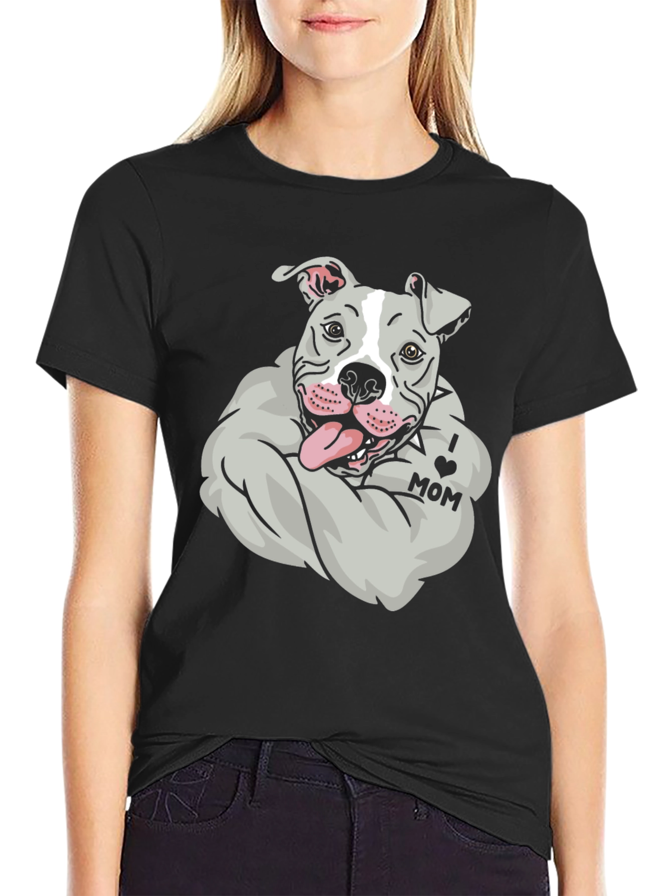 Black Pitbull 'I Love Mom' Graphic Tee view 2