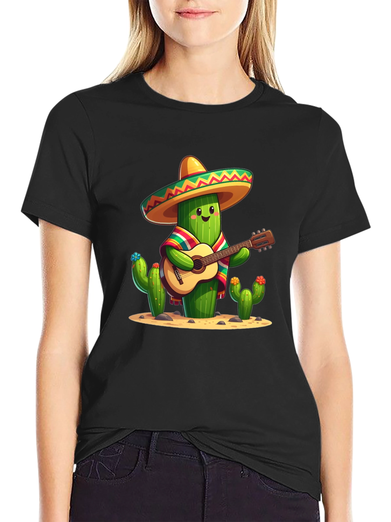 Black Cactus Guitar Player T-Shirt view 2