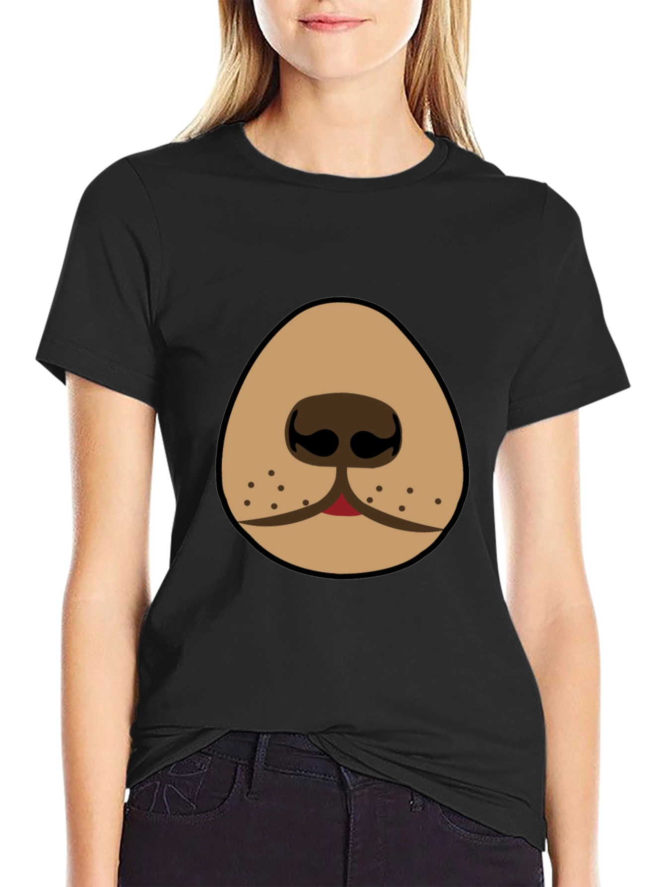 Black Funny Dog Nose Graphic T-Shirt - Black view 2