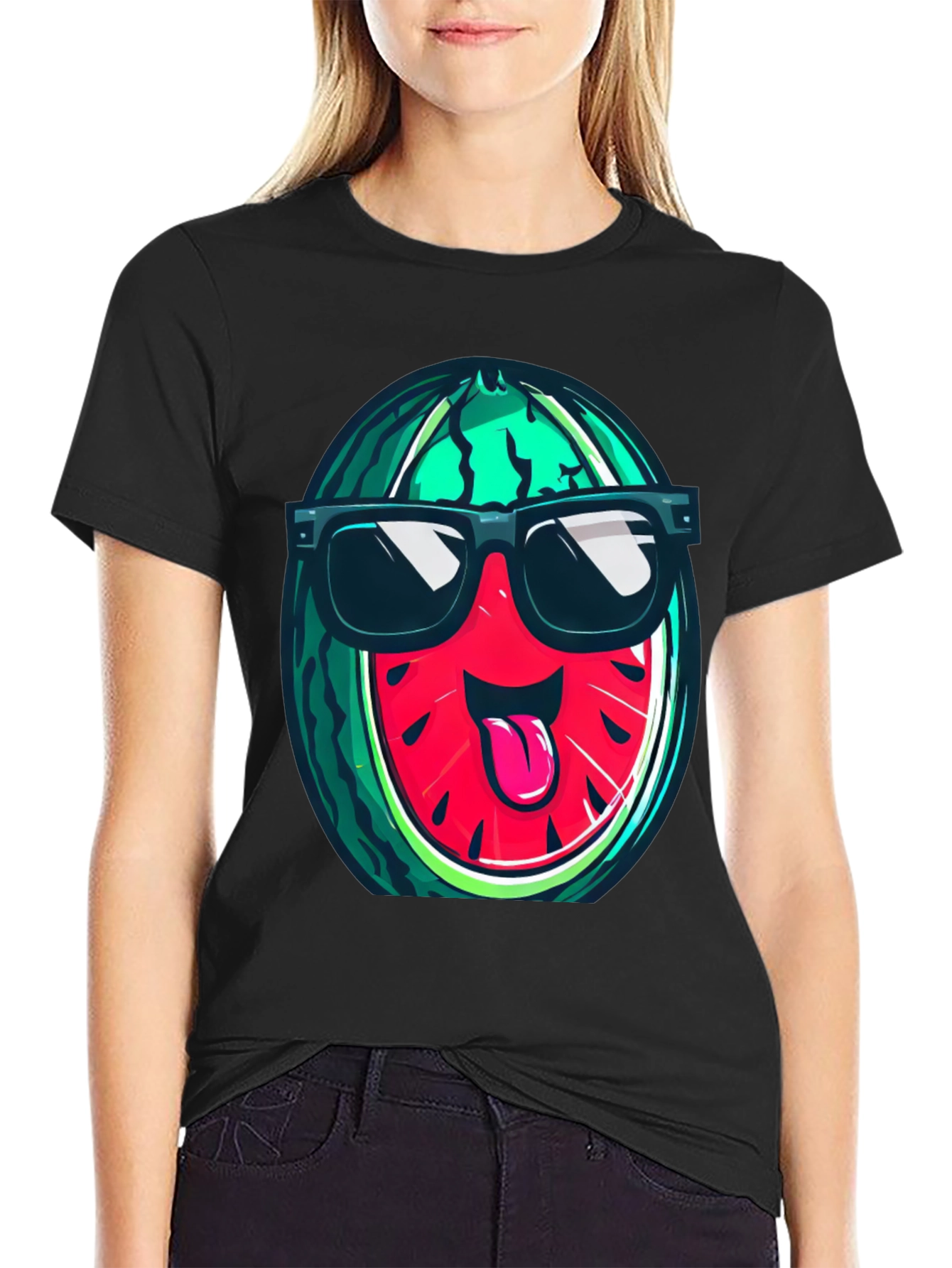 Black Cool Watermelon Graphic T-Shirt view 2