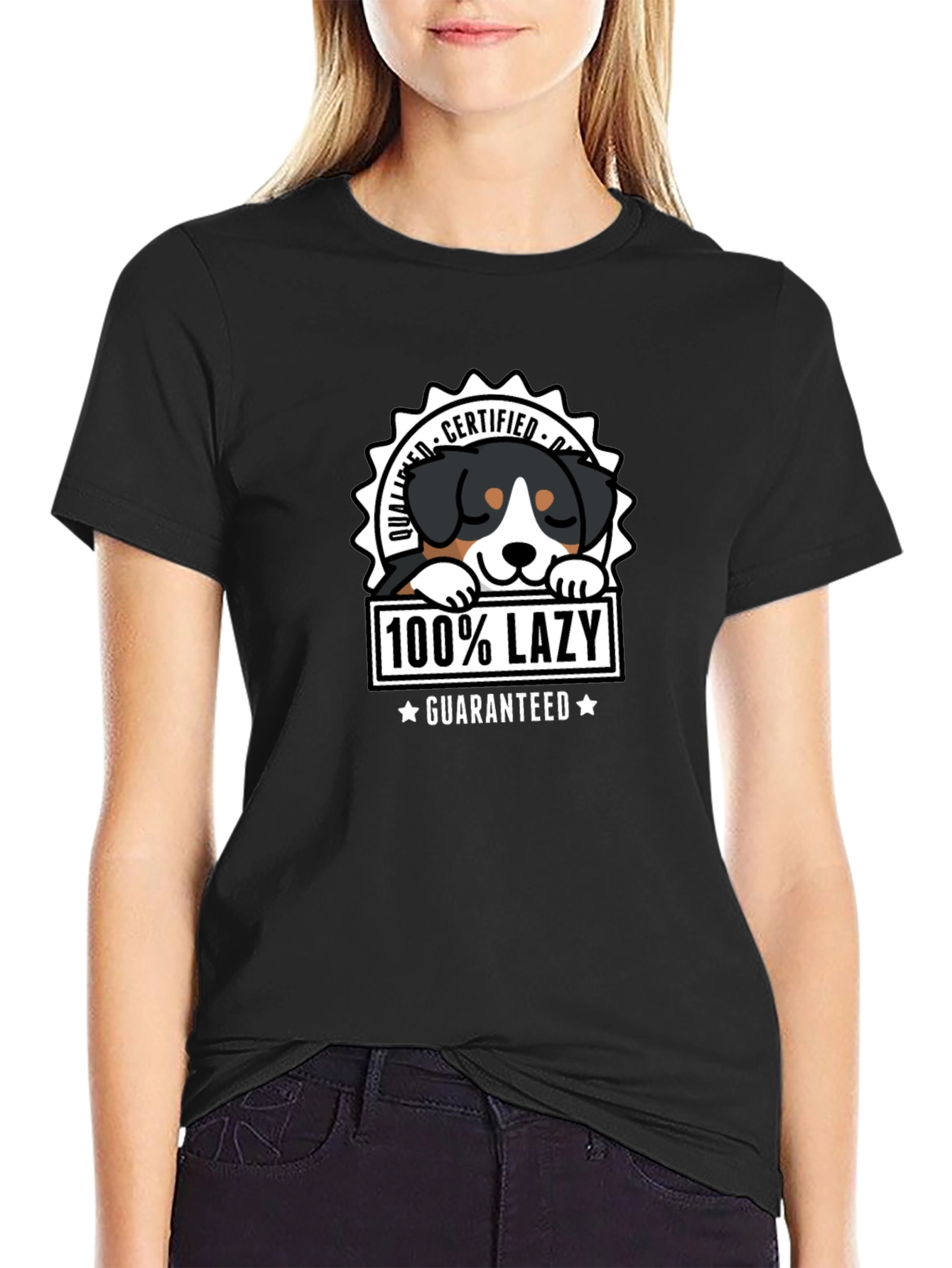 Black 100% Lazy Dog Graphic T-Shirt - Certified Quality view 2