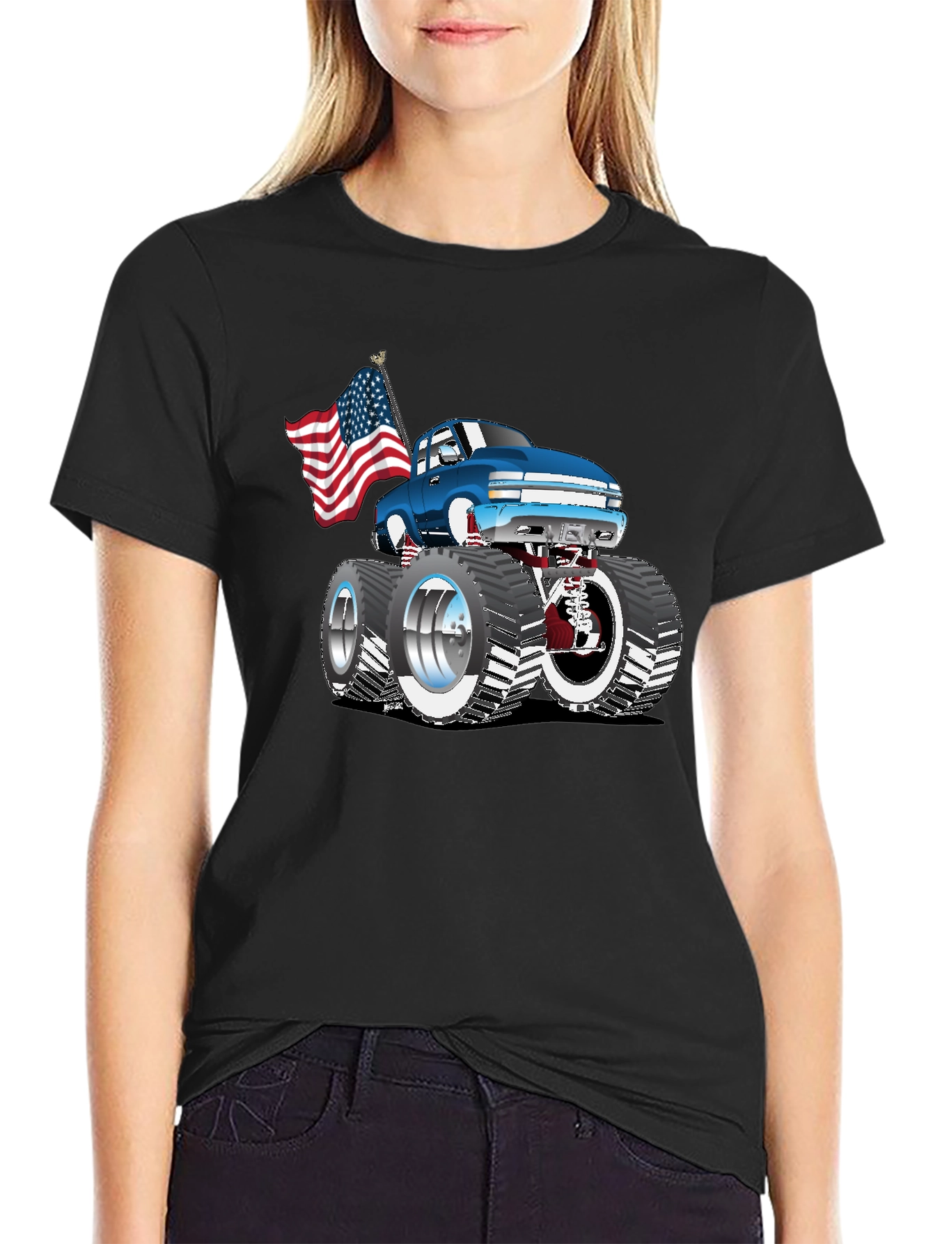 Black Monster Truck USA Flag Graphic Tee view 2