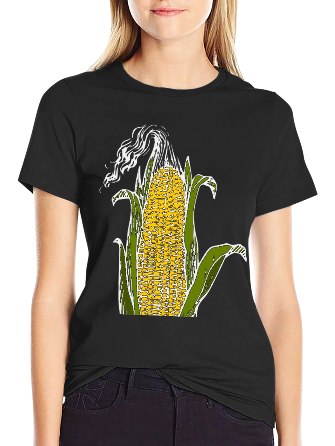 Black Corn Graphic Tee - Black Cotton Blend T-Shirt view 2