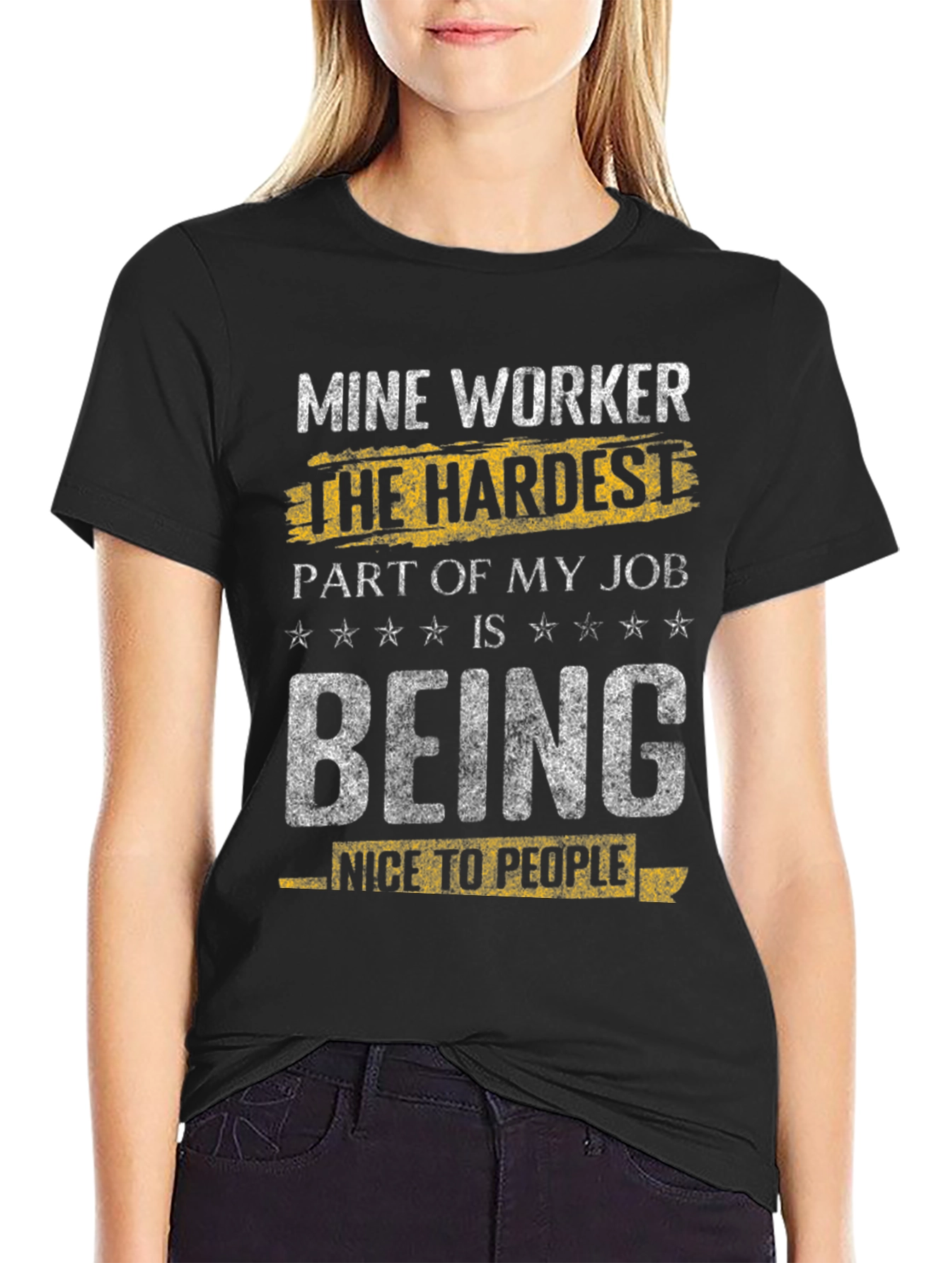 Black Mine Worker Funny T-Shirt - Hardest Part is Being Nice view 2