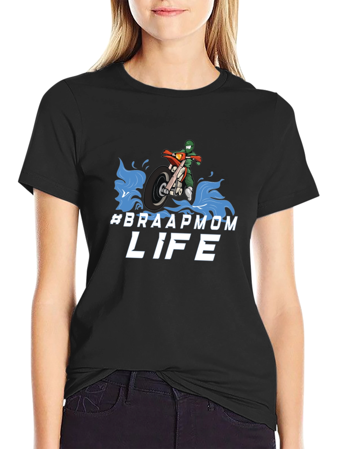 Black #Braapmom Life T-Shirt - Motocross Mom Tee view 2