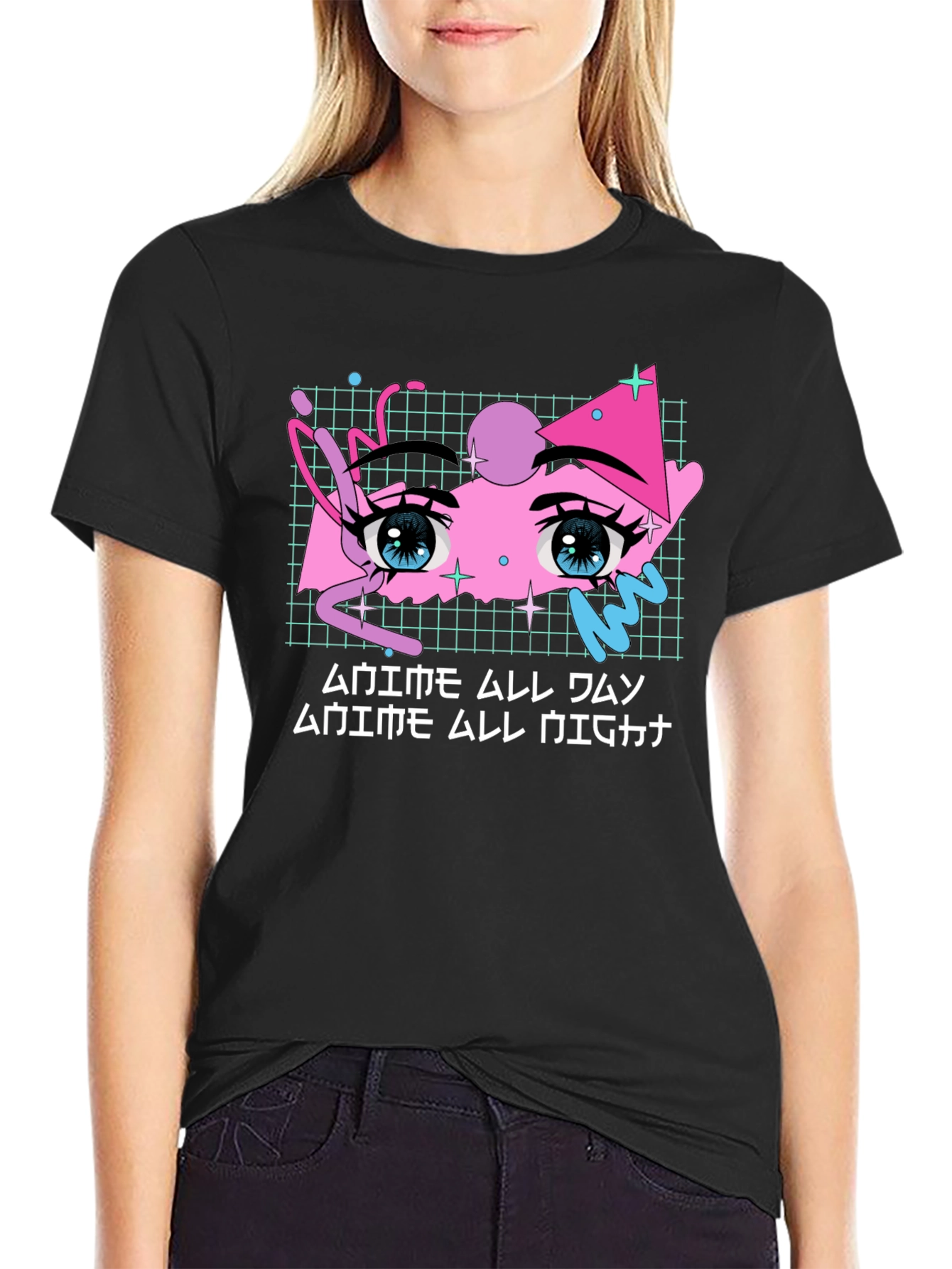 Black Anime All Night Graphic Tee view 2