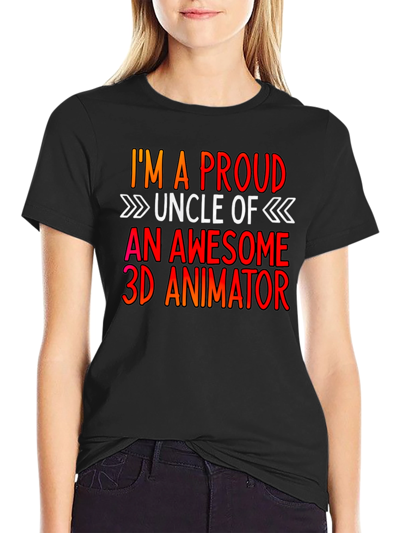 Black Proud Uncle 3D Animator T-Shirt view 2
