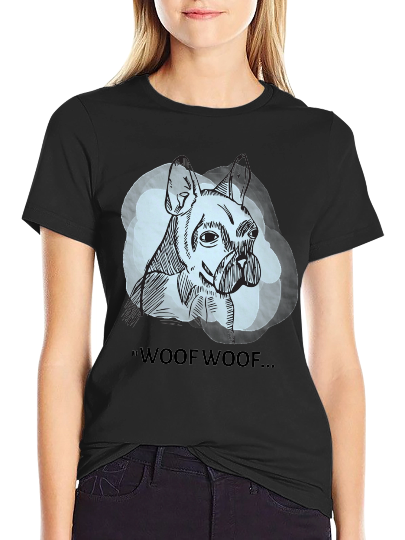 Black Woof Woof Dog Graphic Tee - Black view 2