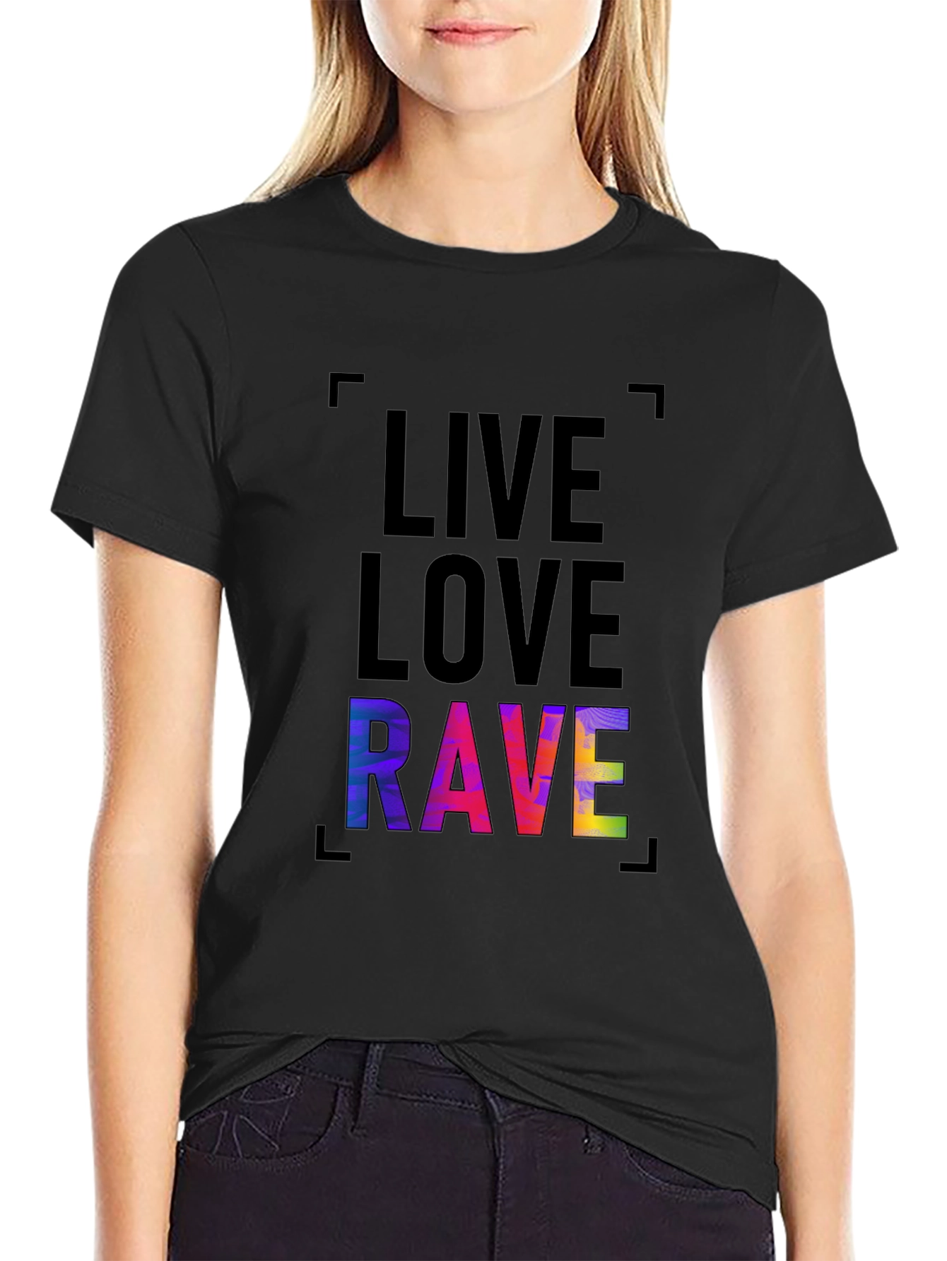 Black Live Love Rave Graphic Tee - Trendy Black T-Shirt view 2