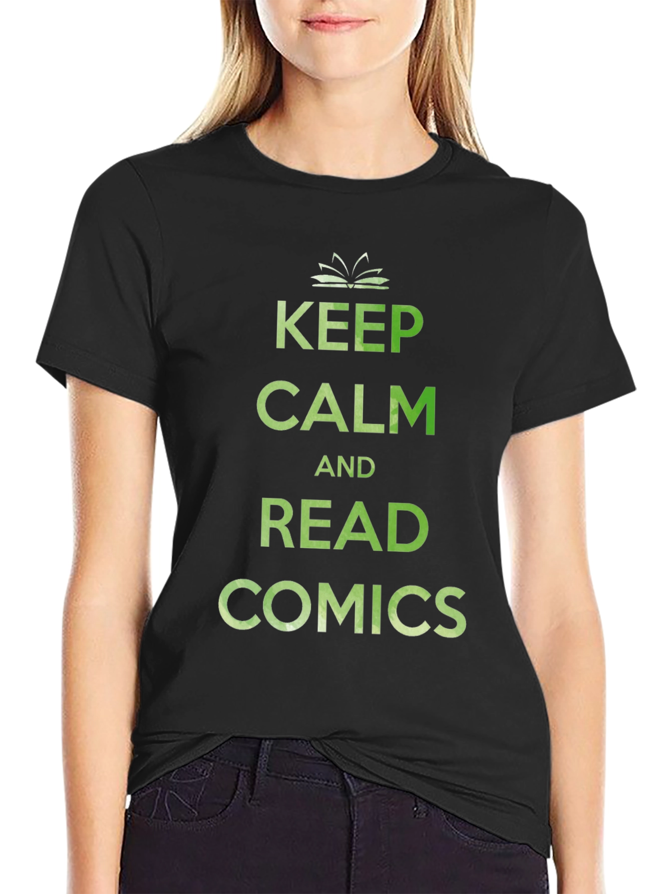Black Keep Calm & Read Comics T-Shirt view 2