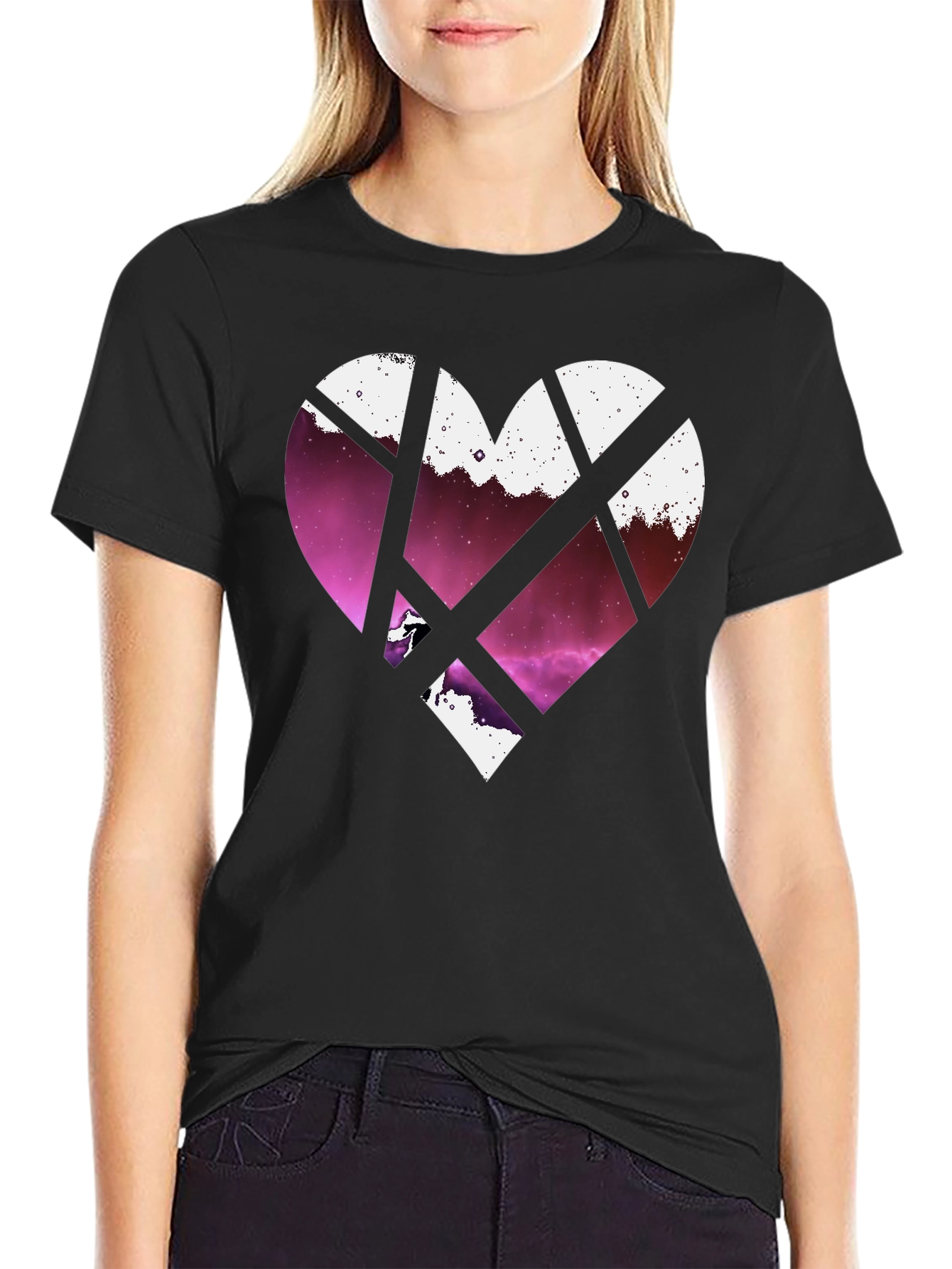 Black Heart Galaxy Graphic Tee - Black Cotton Blend view 2