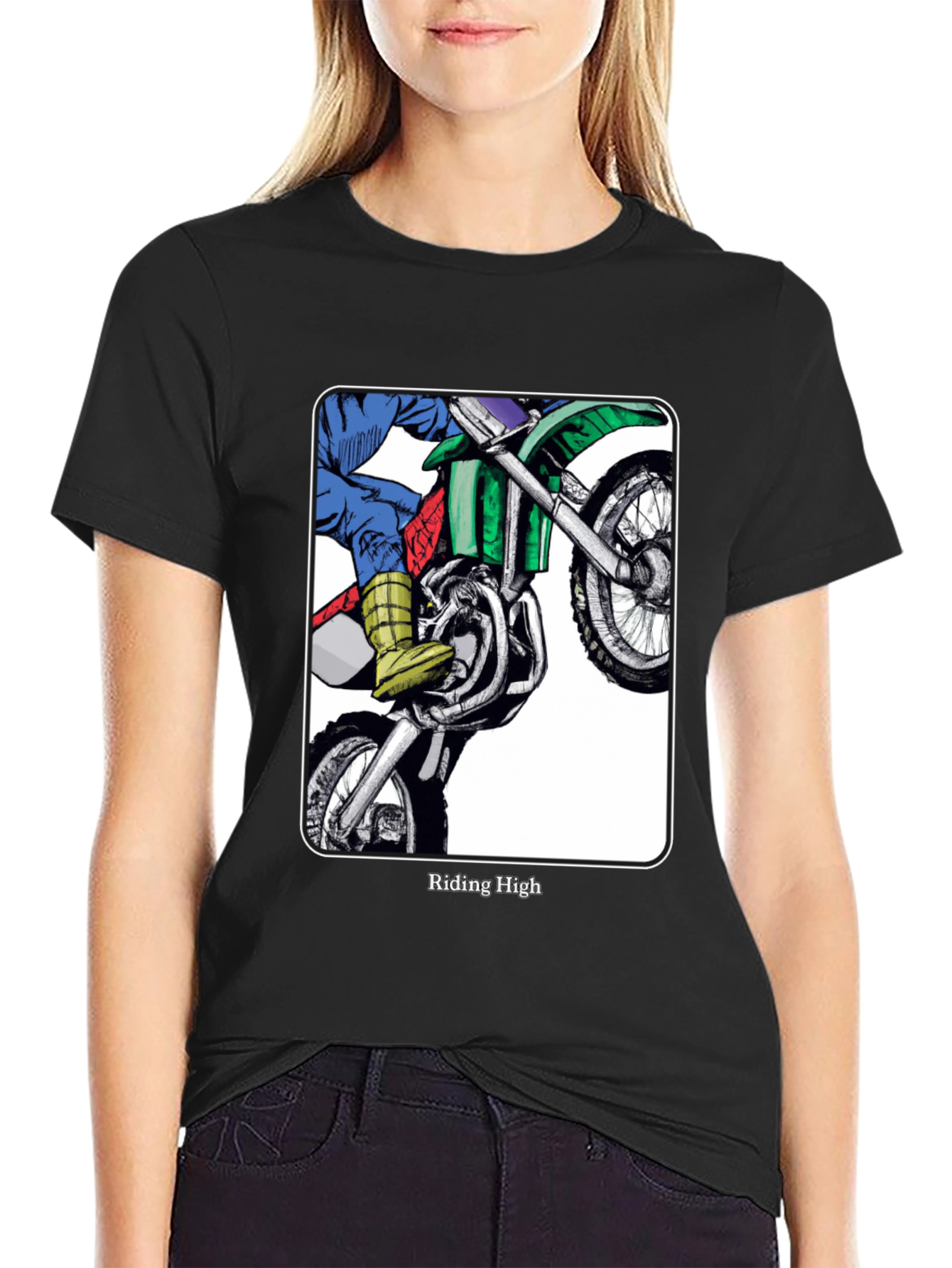 Black Riding High Motorcycle Graphic Tee - Black view 2