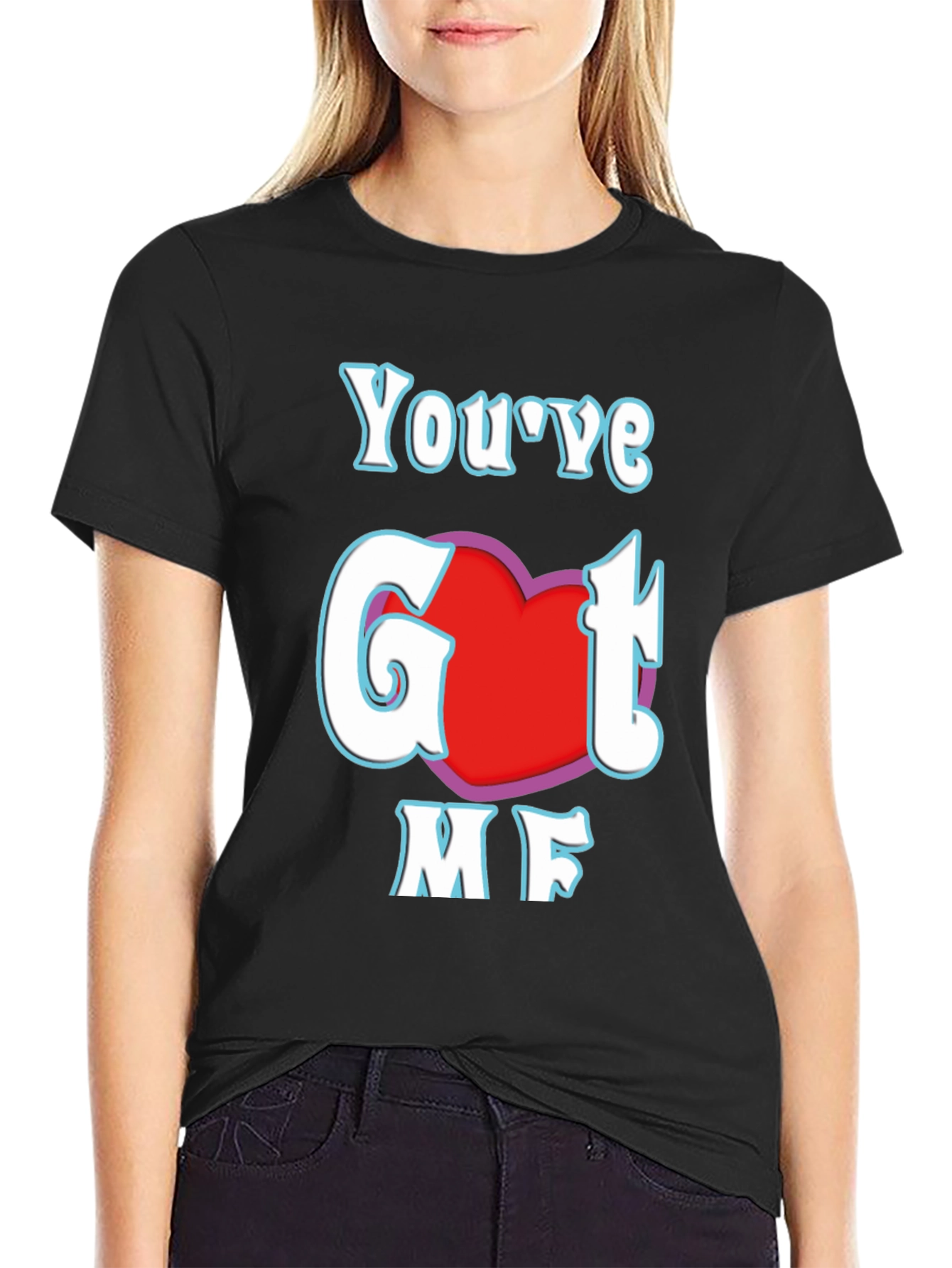 Black You've Got Me T-Shirt - Red Heart Design view 2