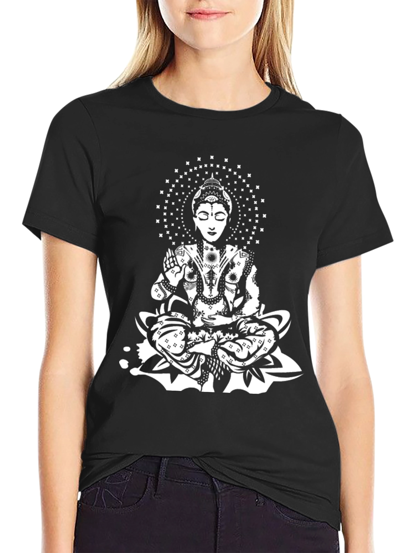 Black Buddha Graphic Print Black T-Shirt view 2