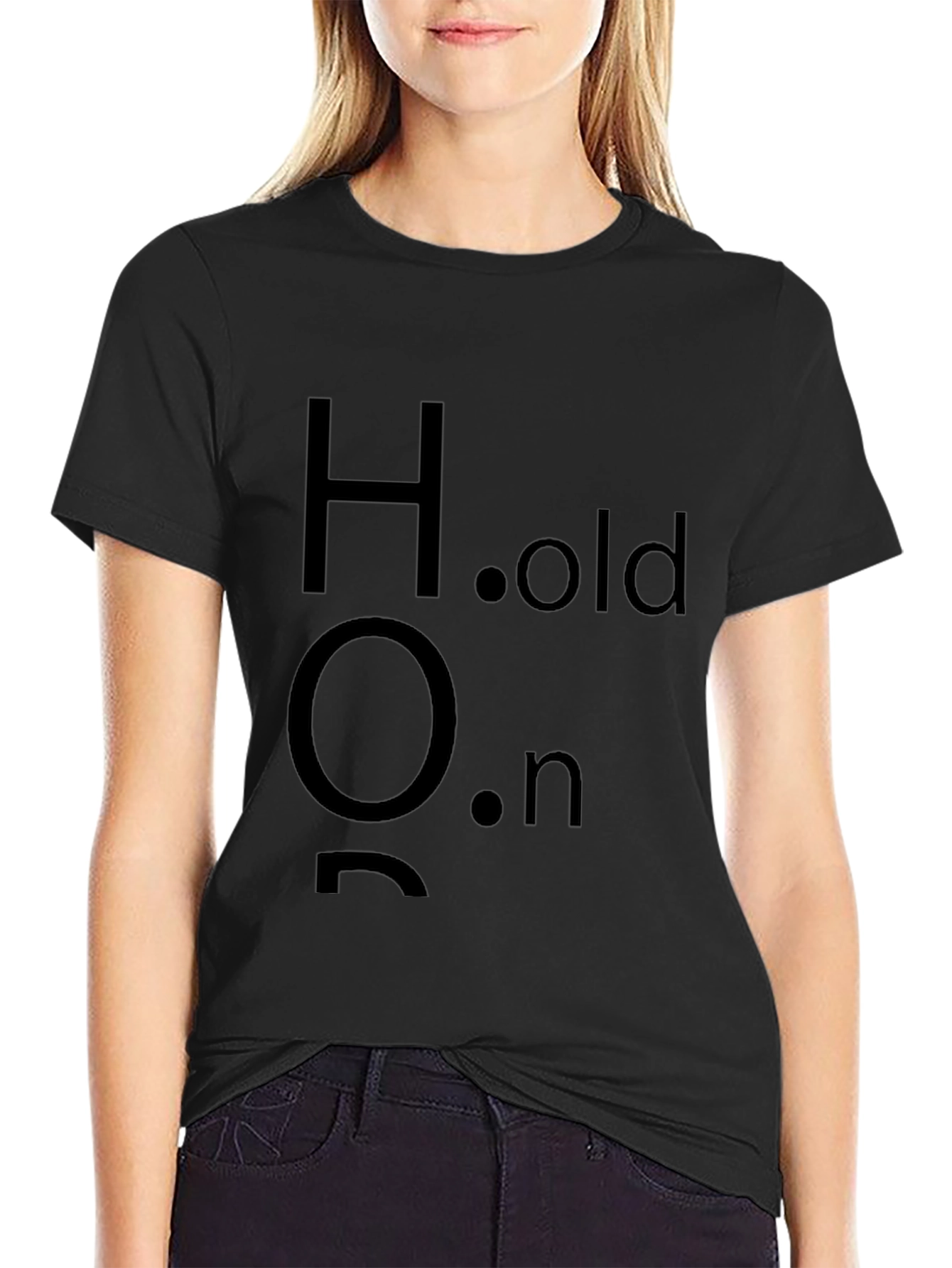 Black Hold On Men's Black T-Shirt view 2