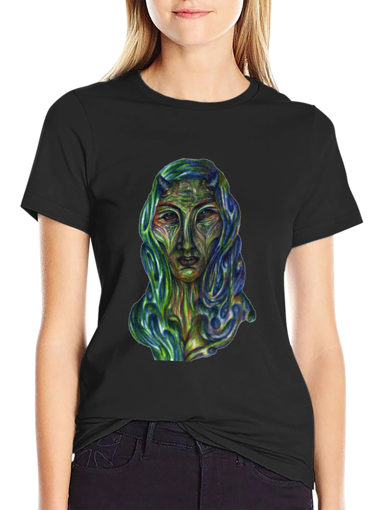 Black Surreal Alien Art Graphic T-Shirt - Black view 2
