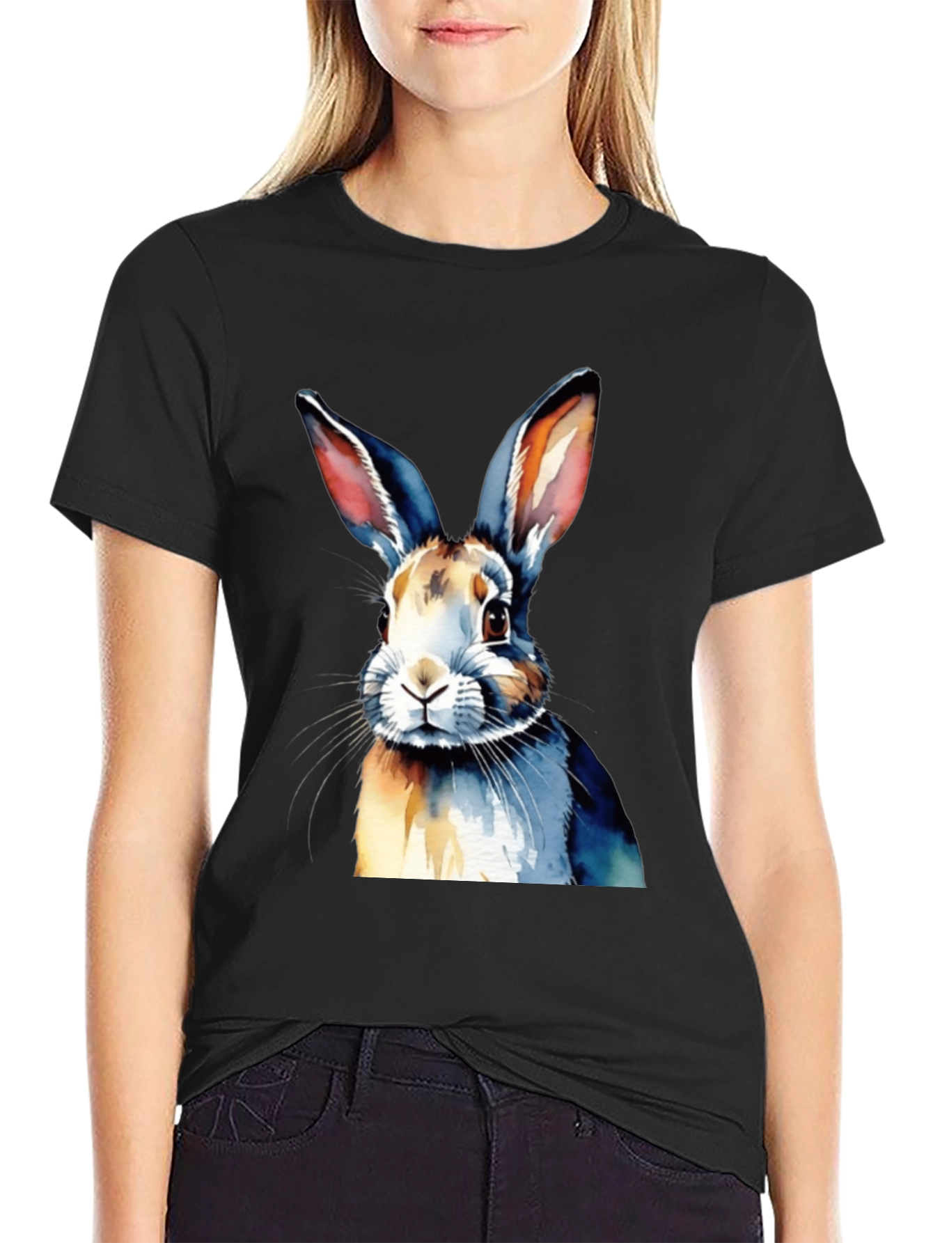 Black Watercolor Rabbit Graphic Tee view 2