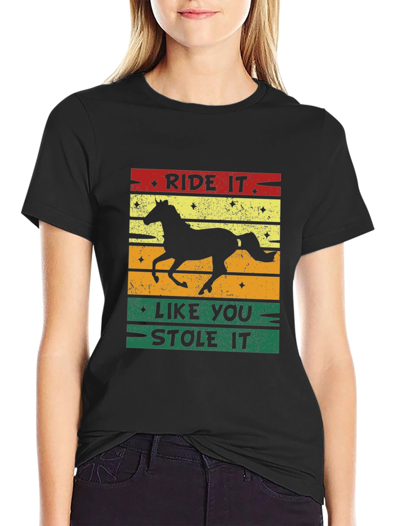 Black Ride It Like You Stole It Horse Graphic T-Shirt view 2