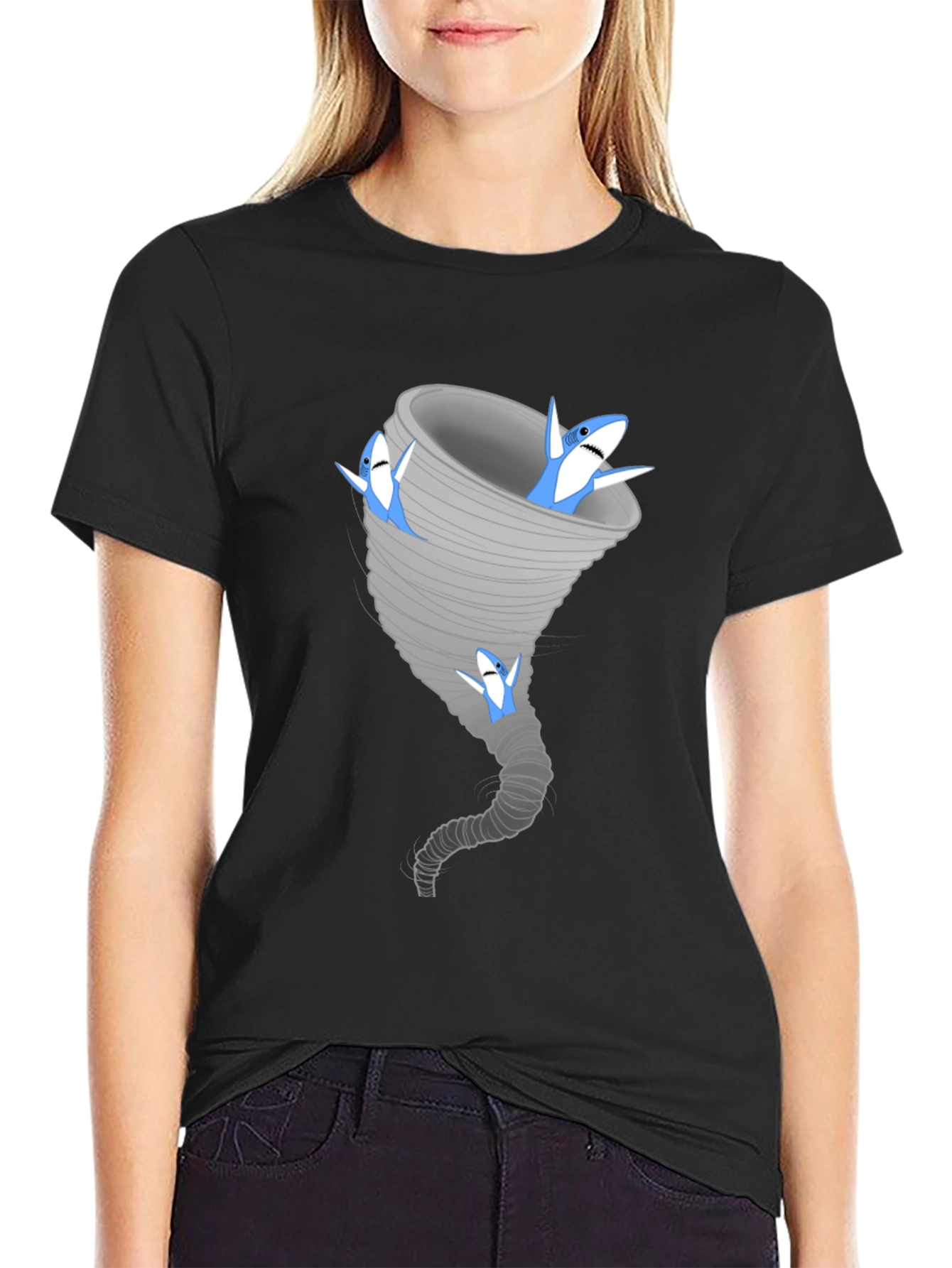 Black Sharknado Black Tee - Funny Shark Tornado Graphic T-Shirt view 2