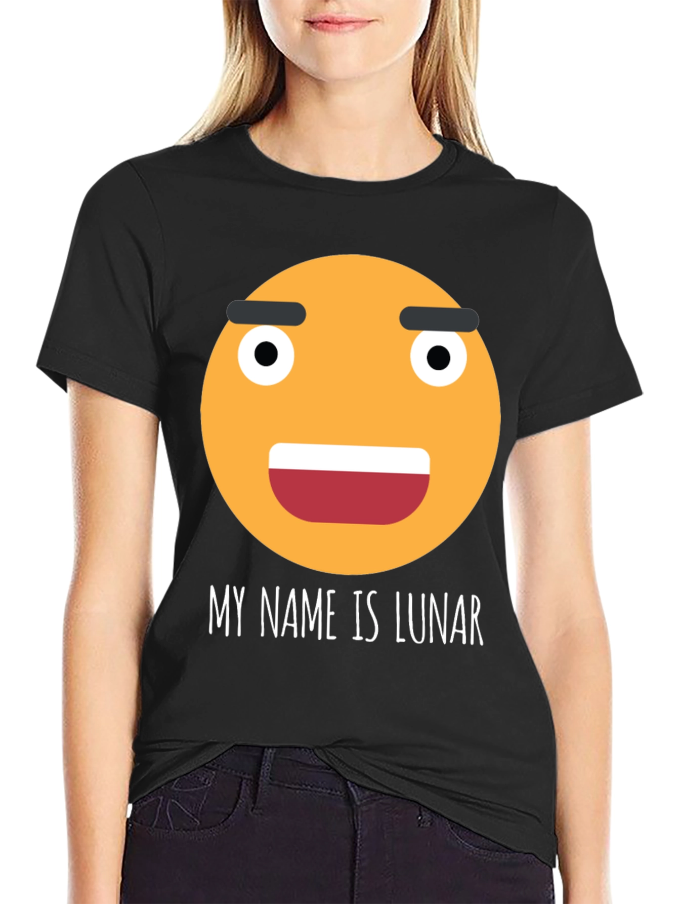 Black Funny Emoji T-Shirt - My Name is Lunar view 2